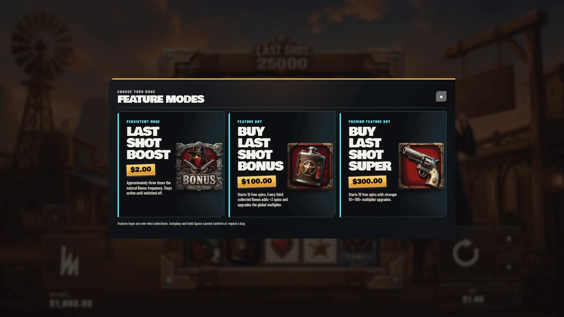 Last Shot 25000 bonus buy menu