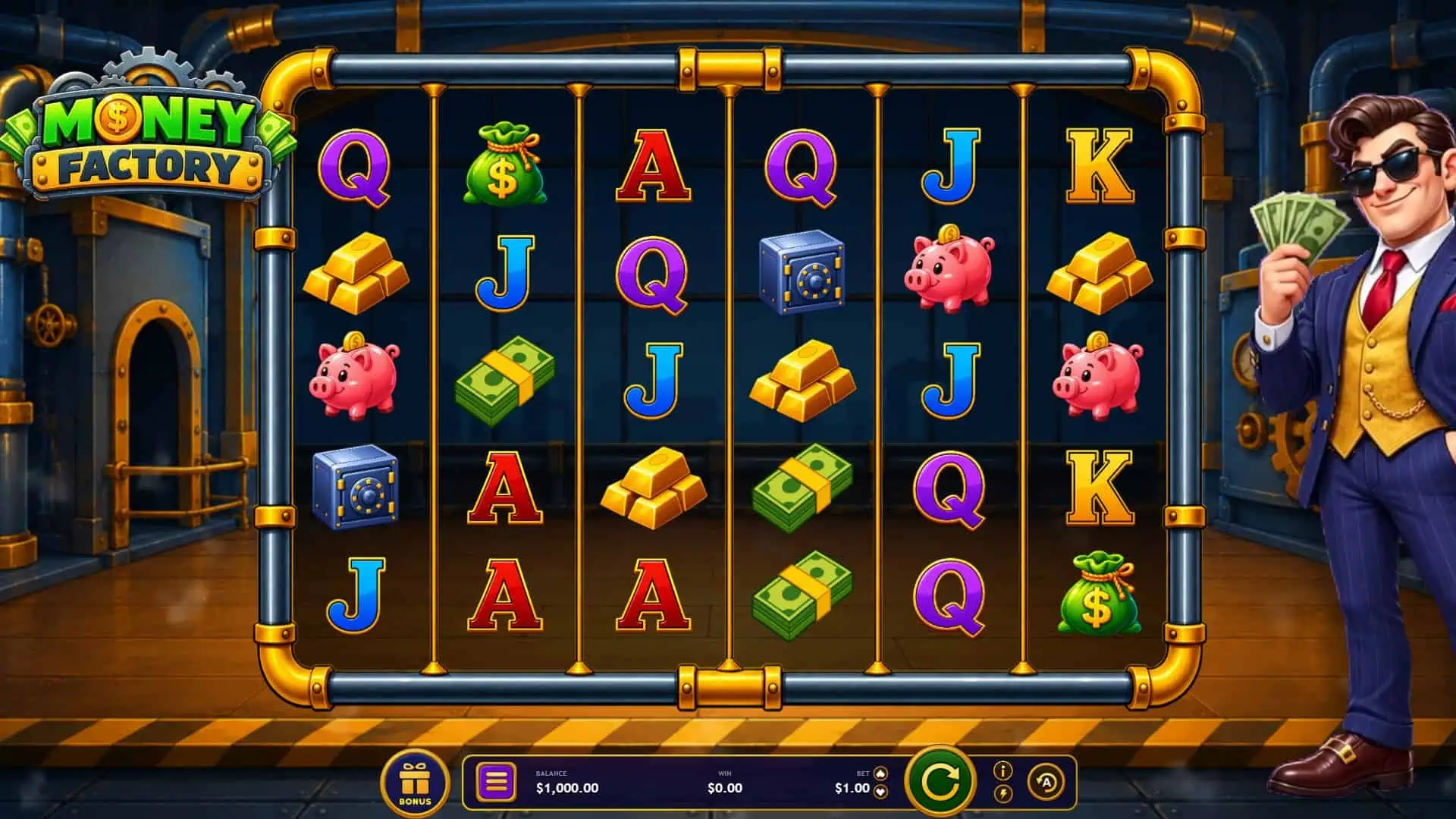 Money Factory slot gameplay reels