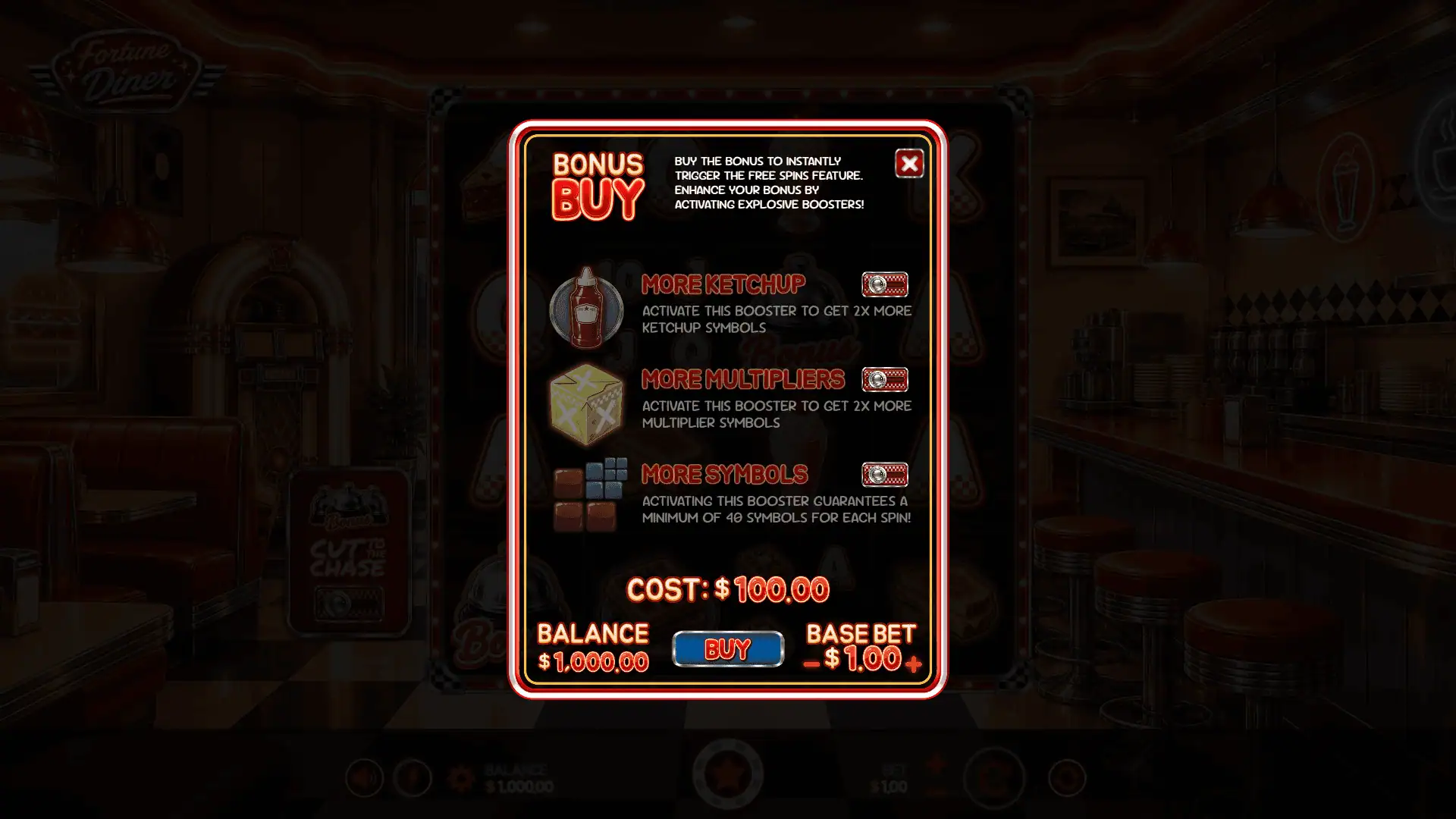 Fortune Diner bonus buy menu
