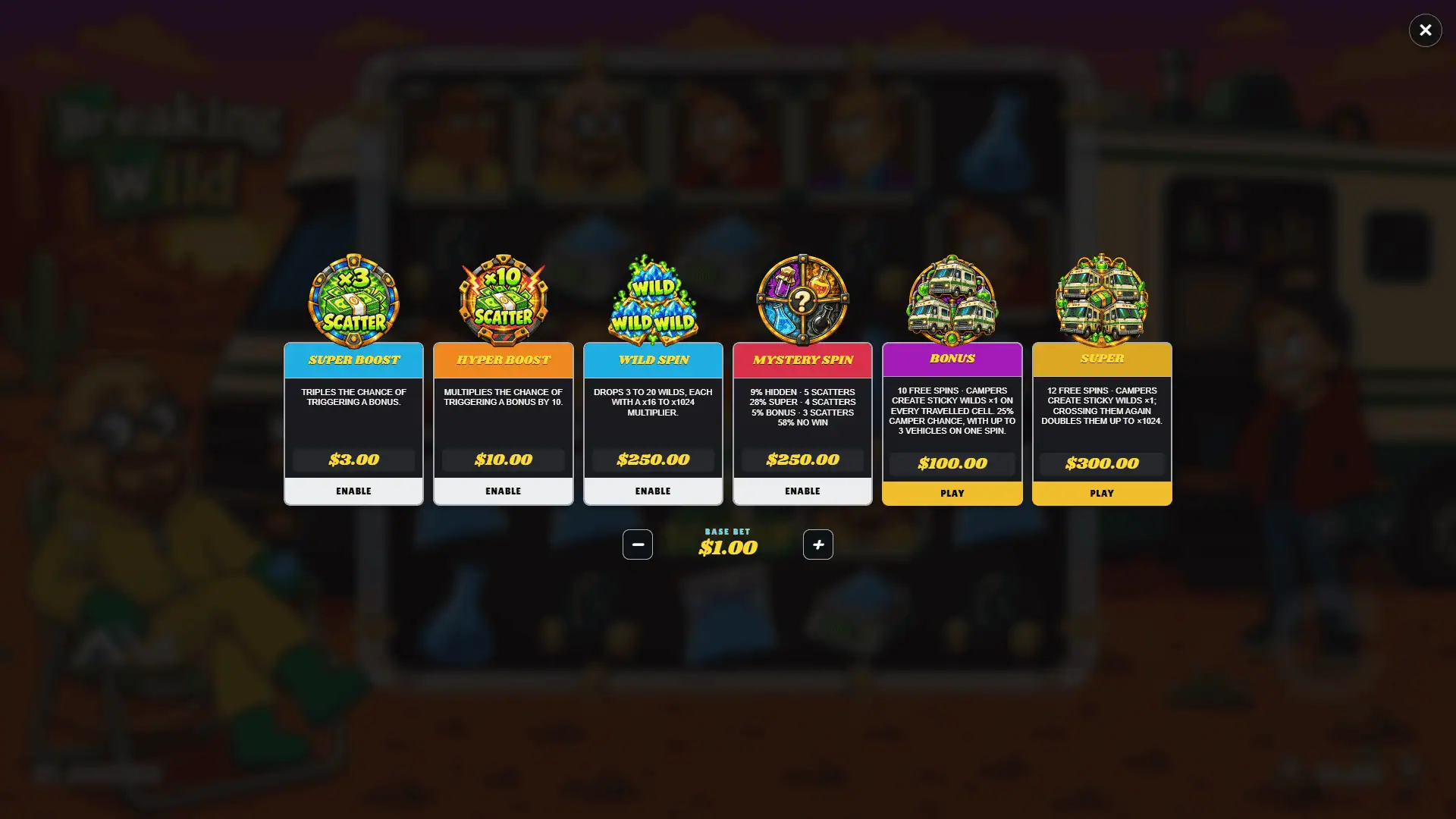 Breaking Wild bonus buy menu