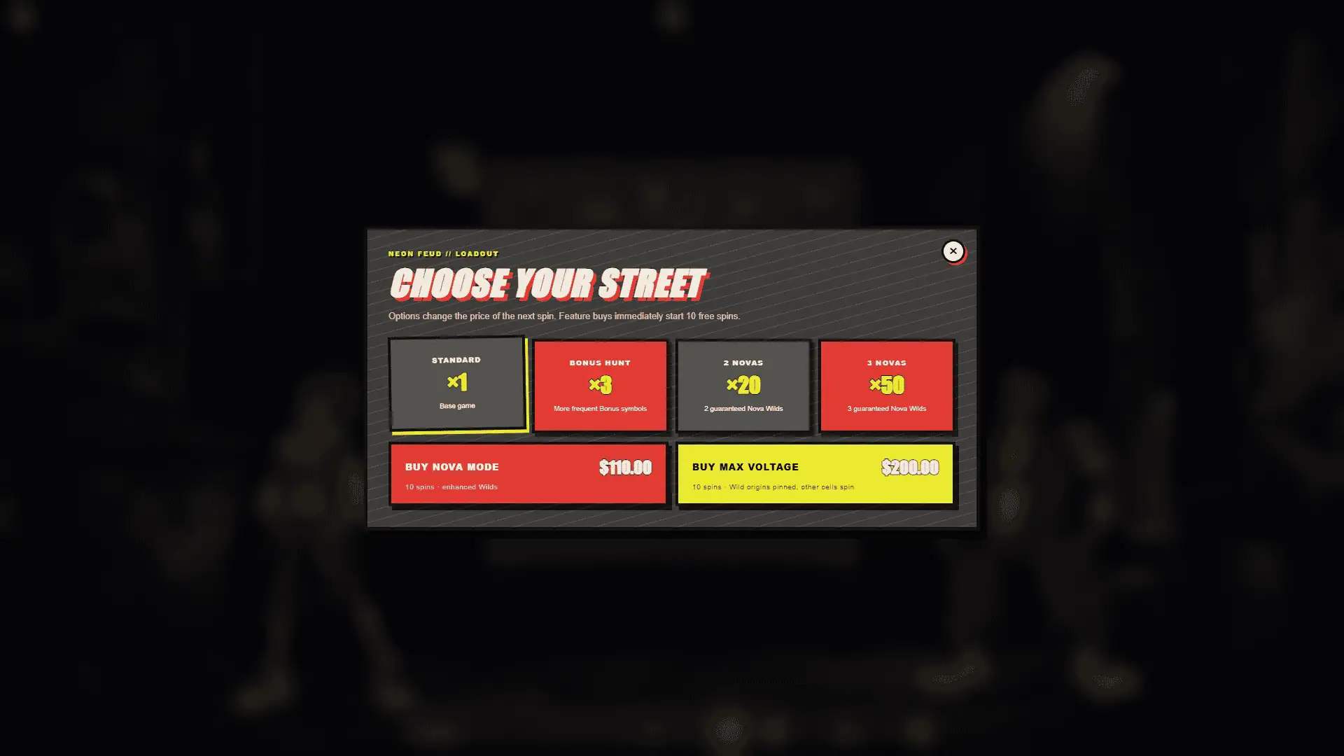 Neon Feud bonus buy menu