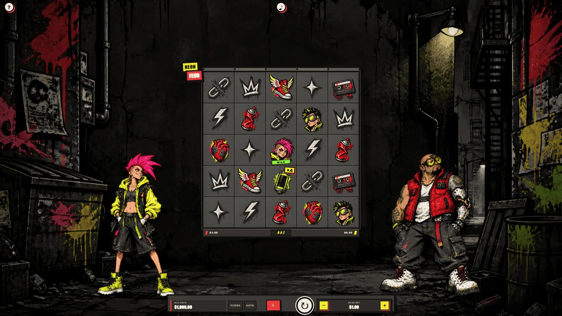 Neon Feud slot gameplay reels