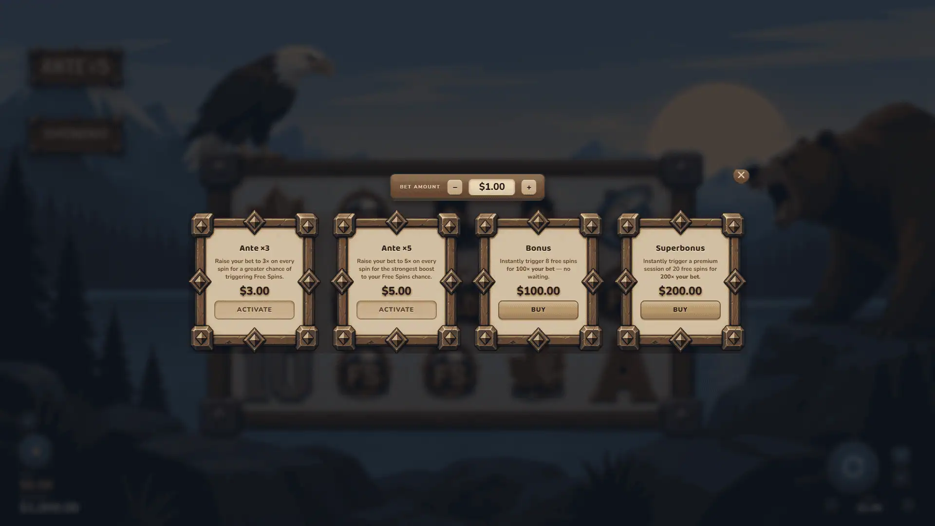 Eagle vs Bear bonus buy menu
