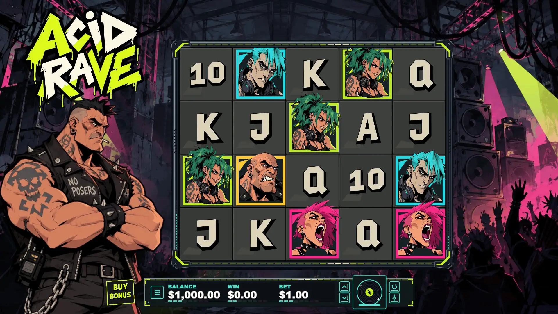 Acid Rave slot gameplay reels