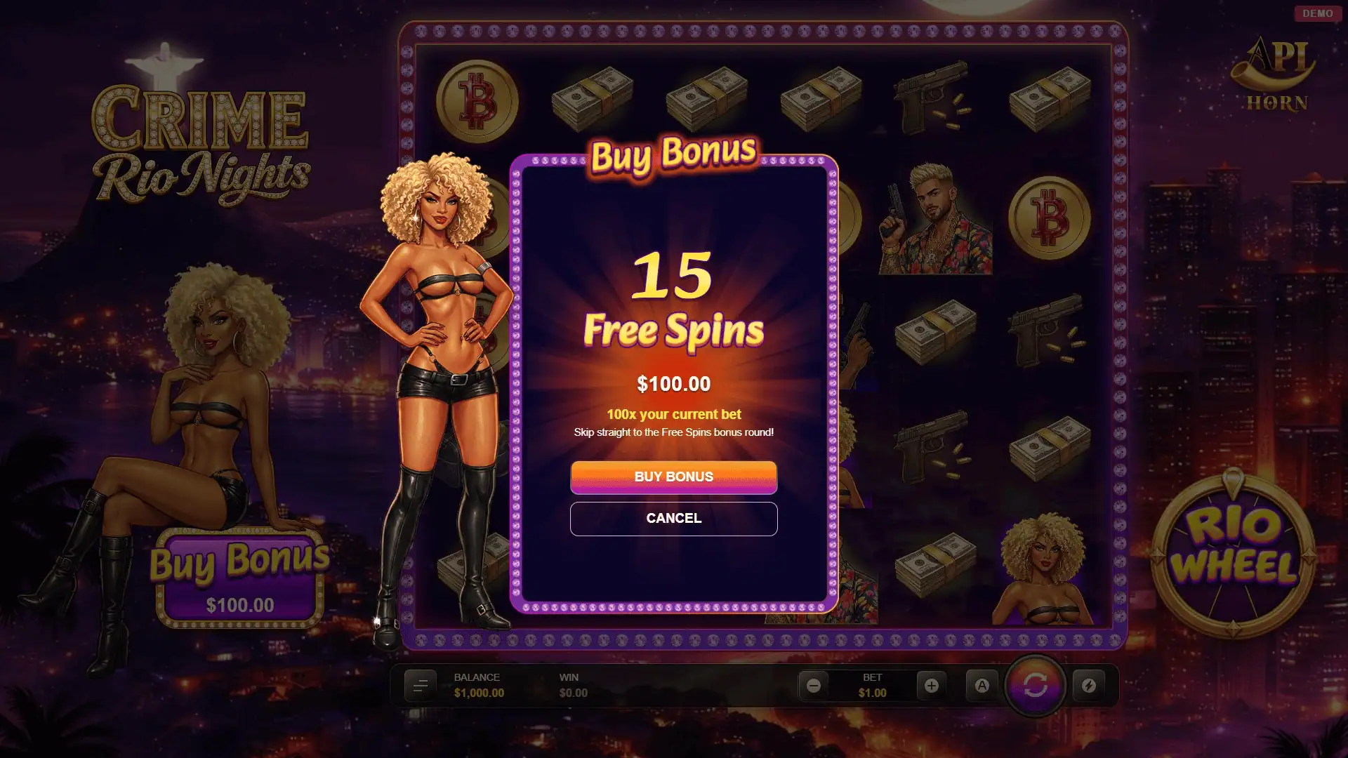 Crime Rio Nights bonus buy menu