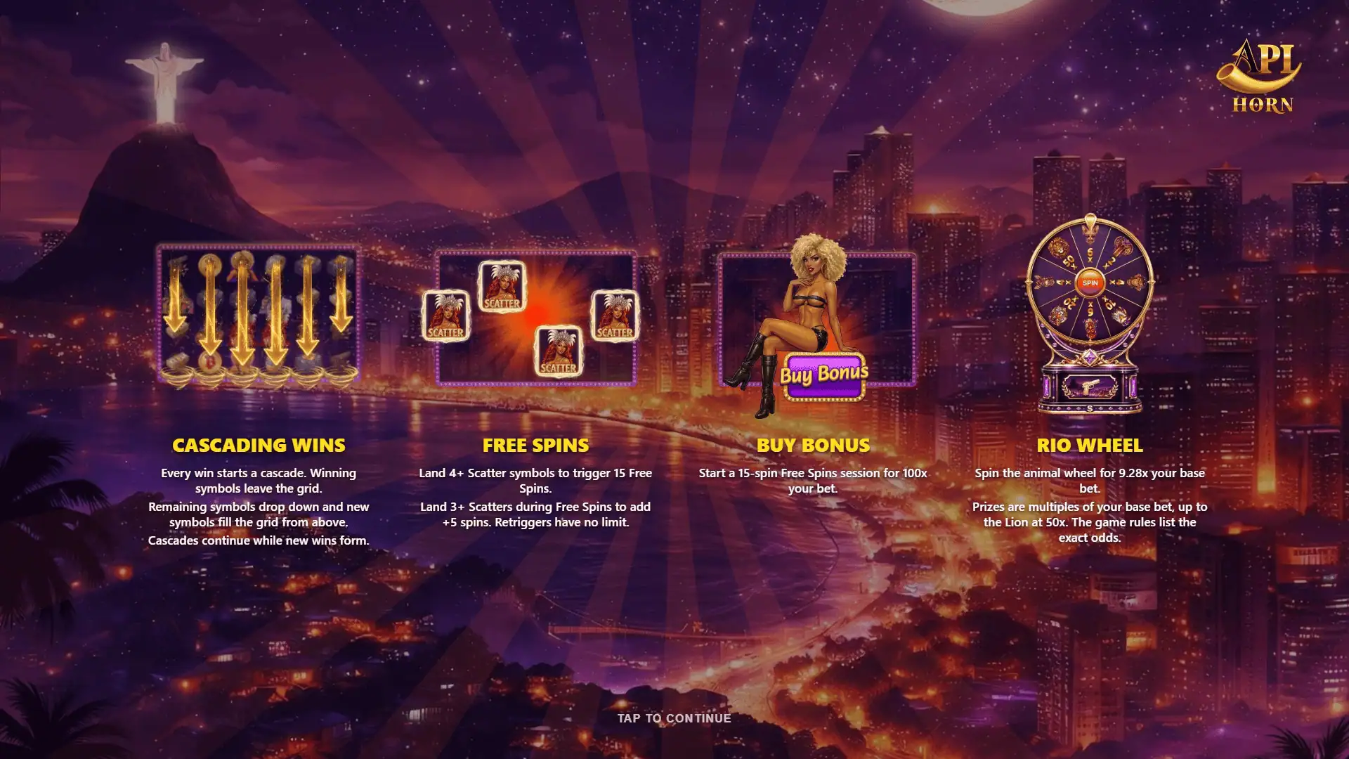 Crime Rio Nights slot intro screen