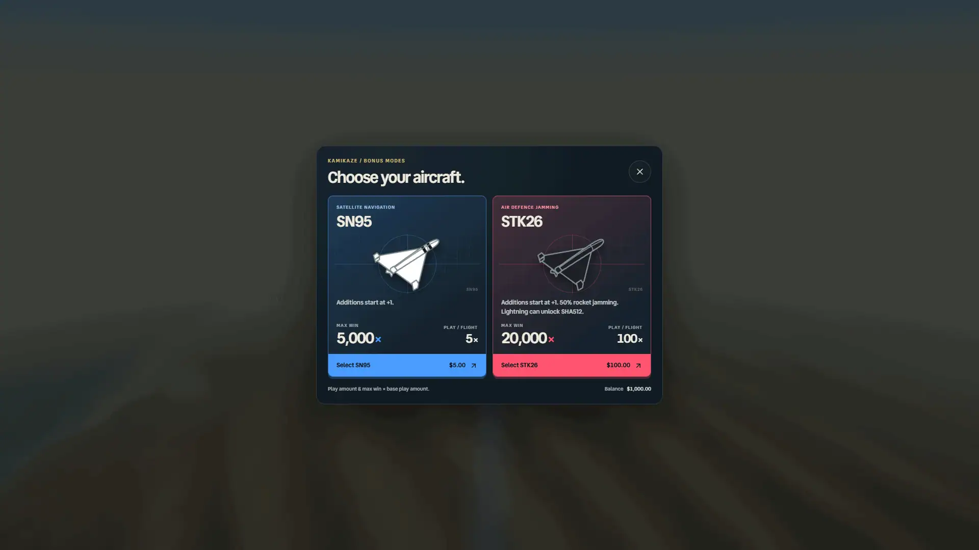 Kamikaze bonus buy menu