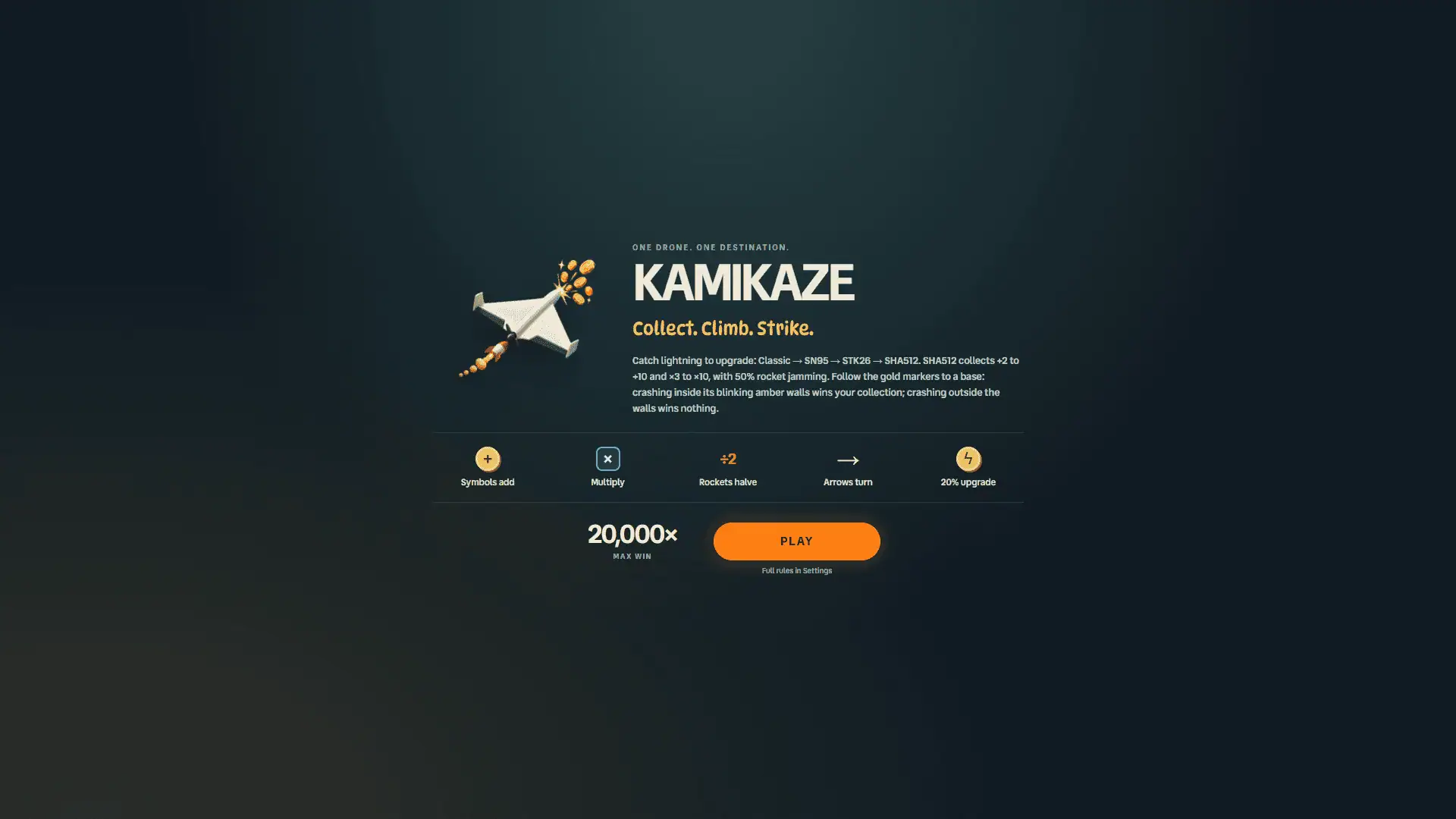 Kamikaze slot intro screen