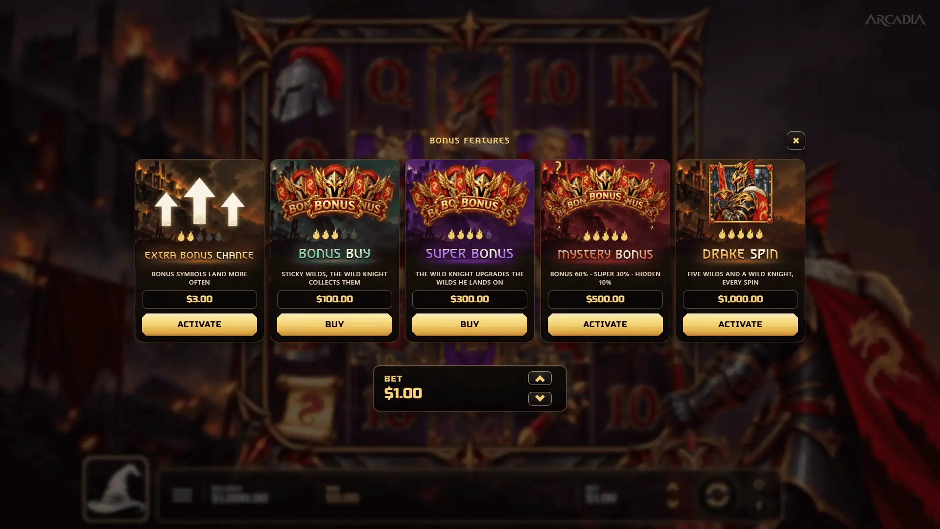 Drakesiege bonus buy menu