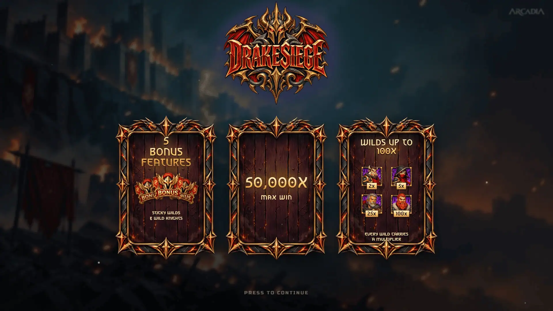 Drakesiege slot intro screen