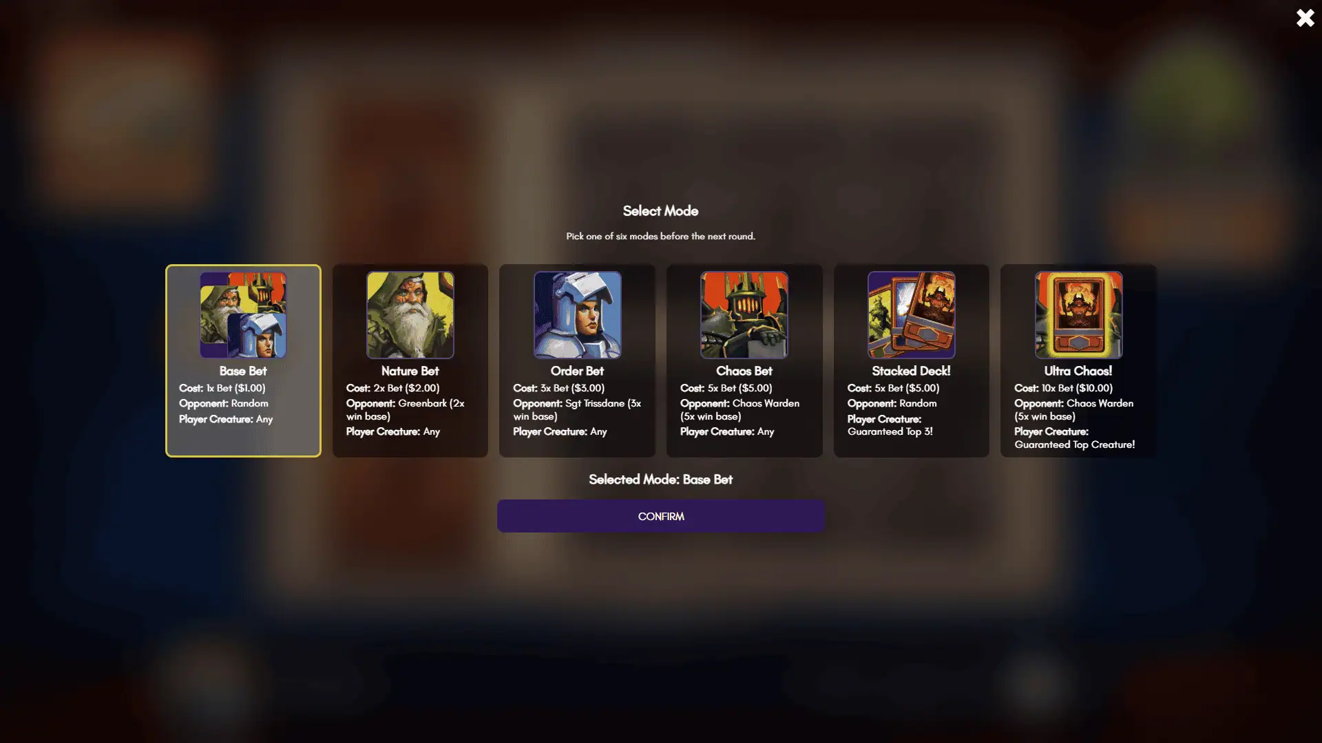 Crown and Tankard bonus buy menu