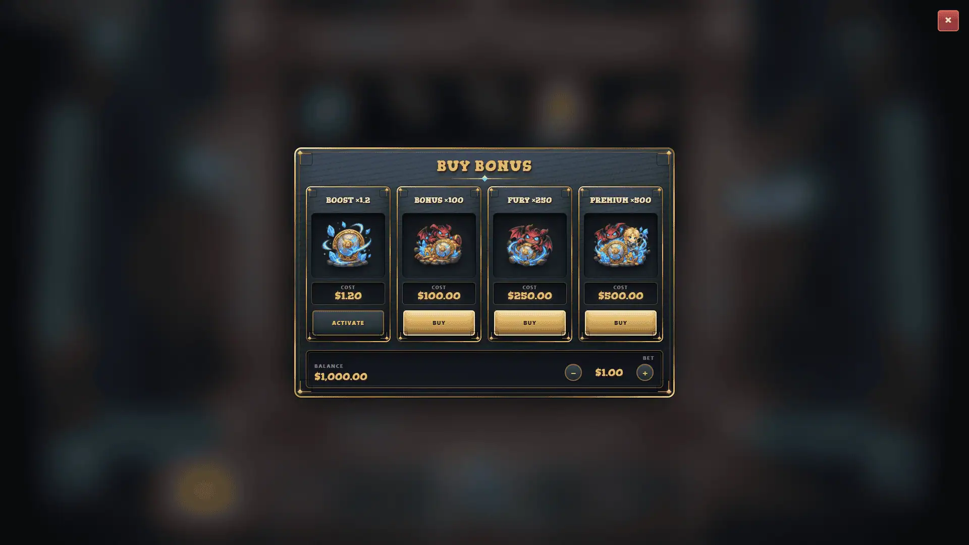 Dungeon of Fortune bonus buy menu