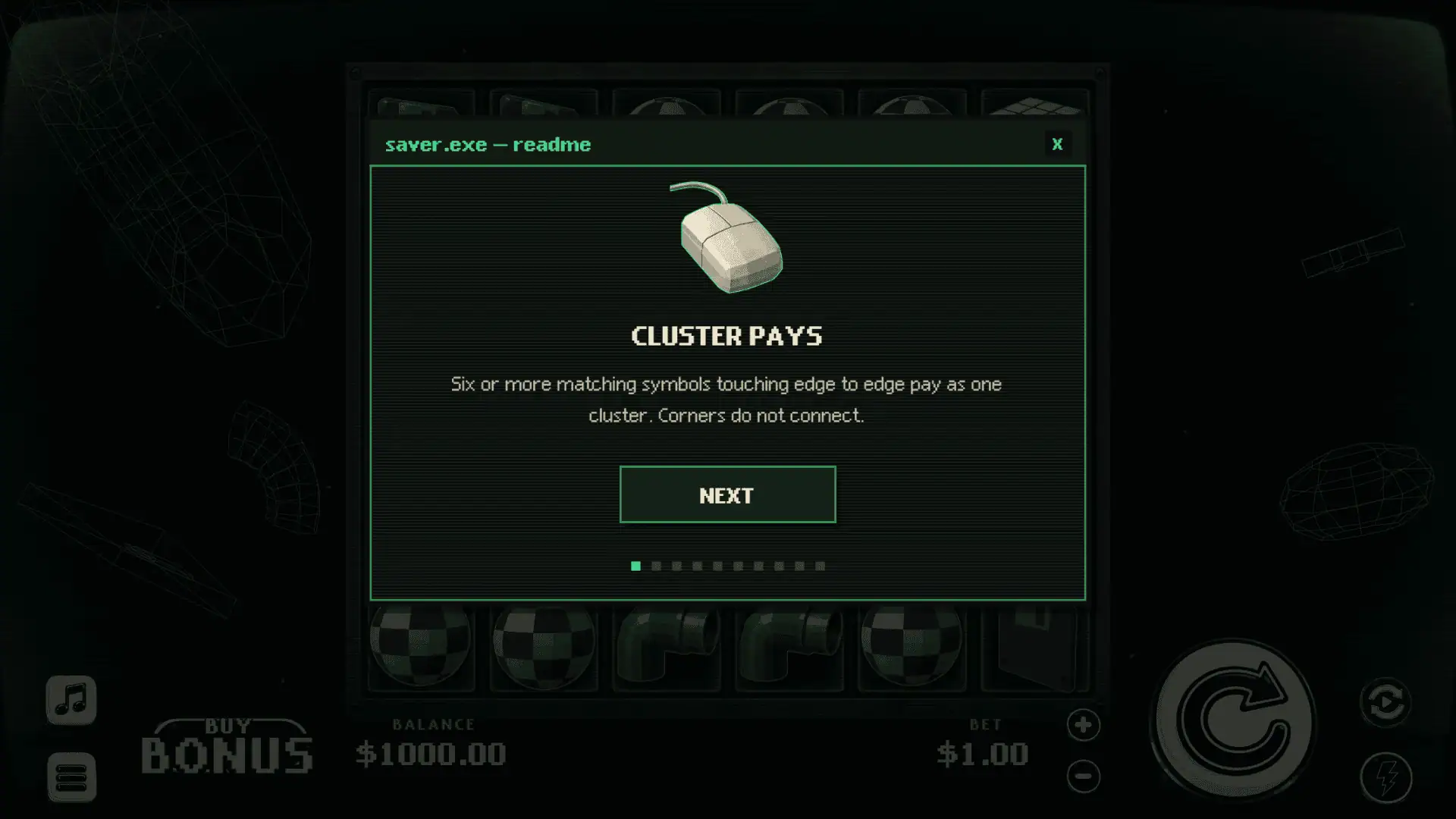 SAVER.EXE slot intro screen