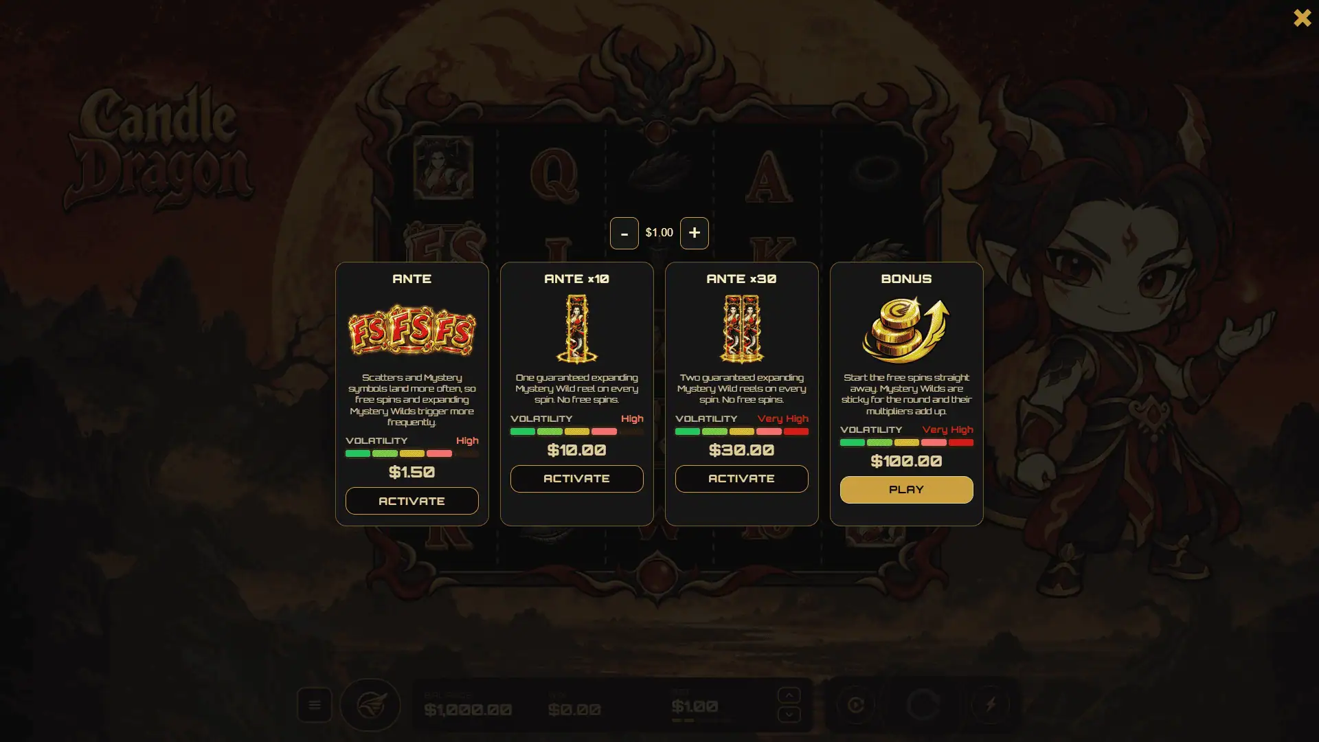 CandleDragon bonus buy menu