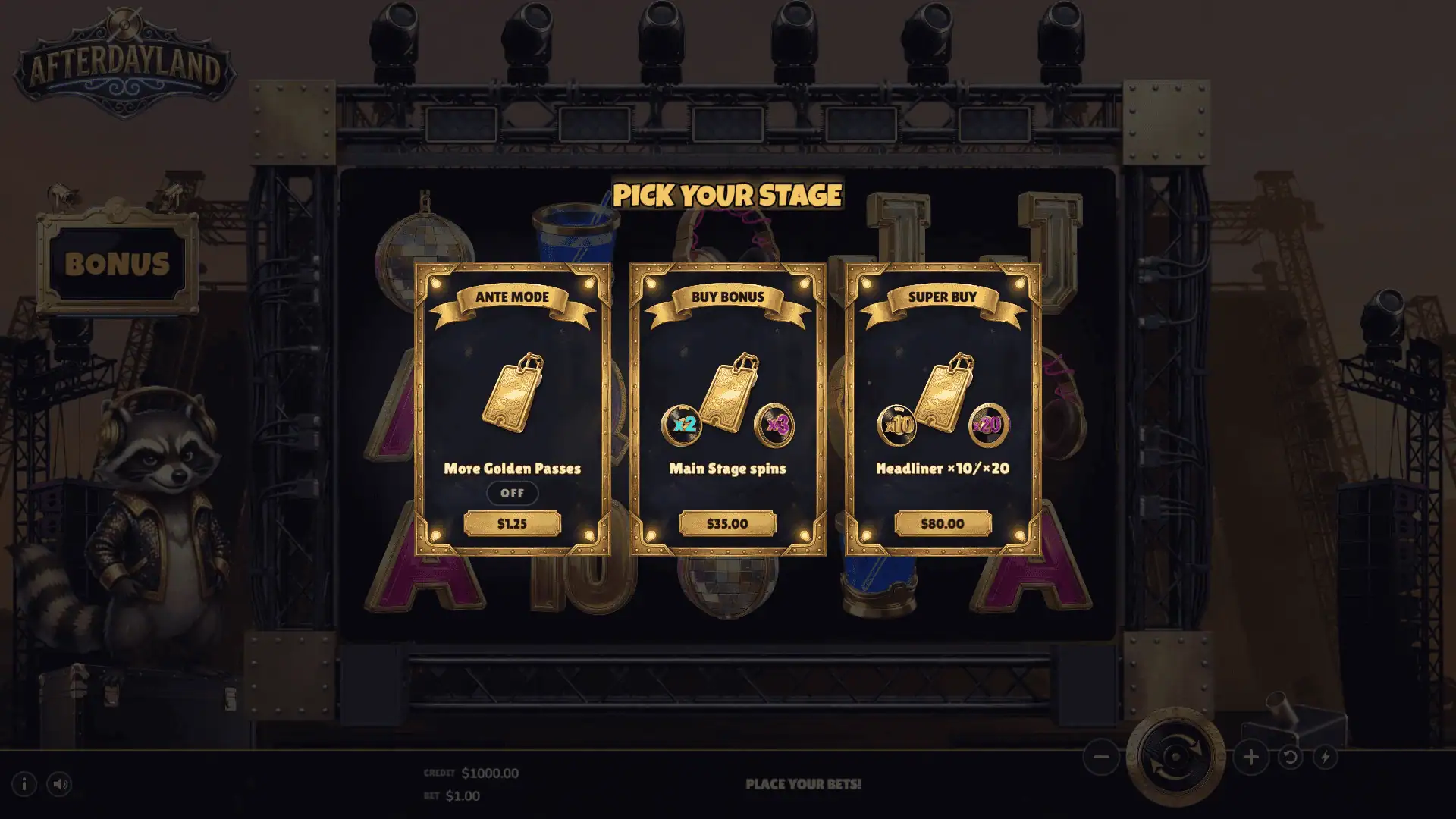Afterday Land bonus buy menu