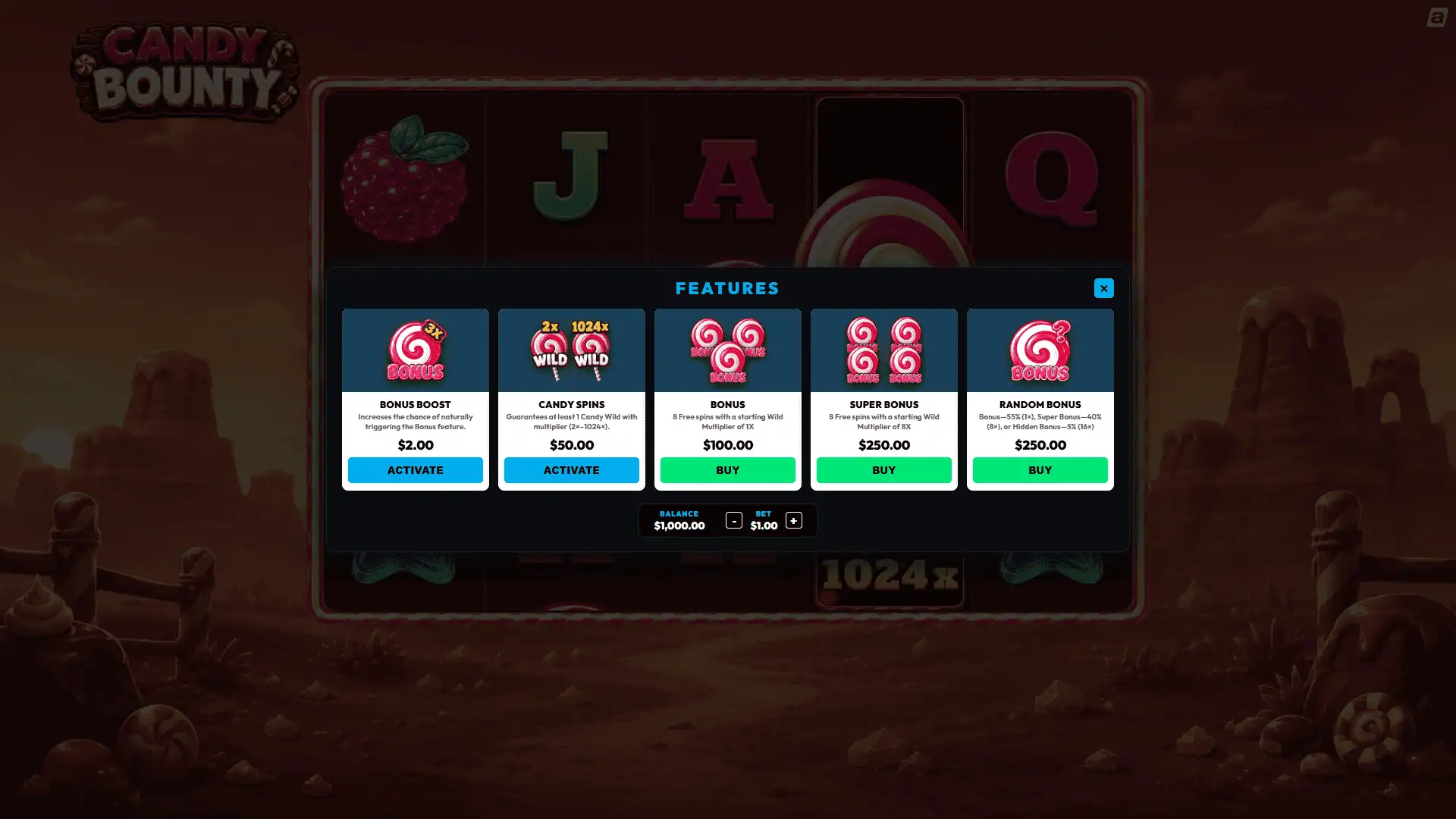 Candy Bounty bonus buy menu