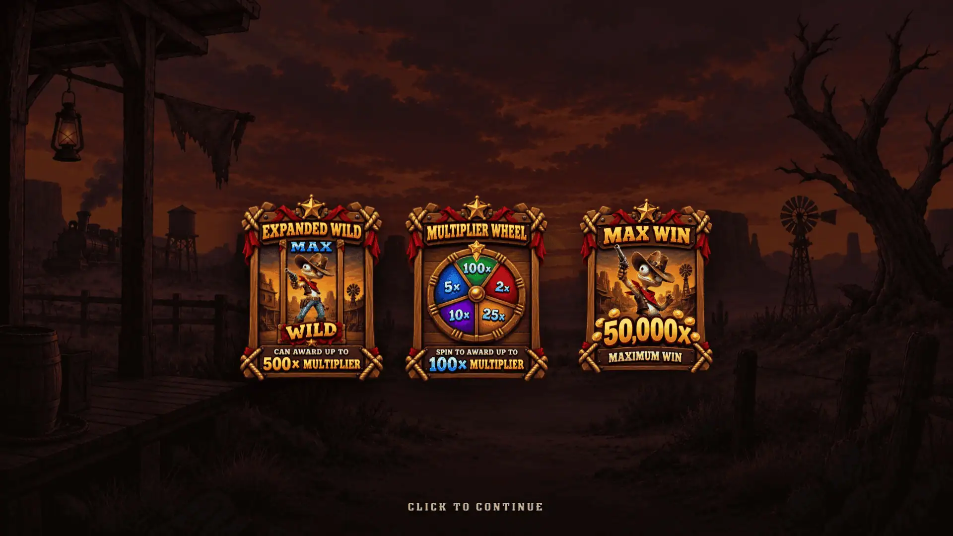 Desert Bounty Outlaw Wheel slot intro screen