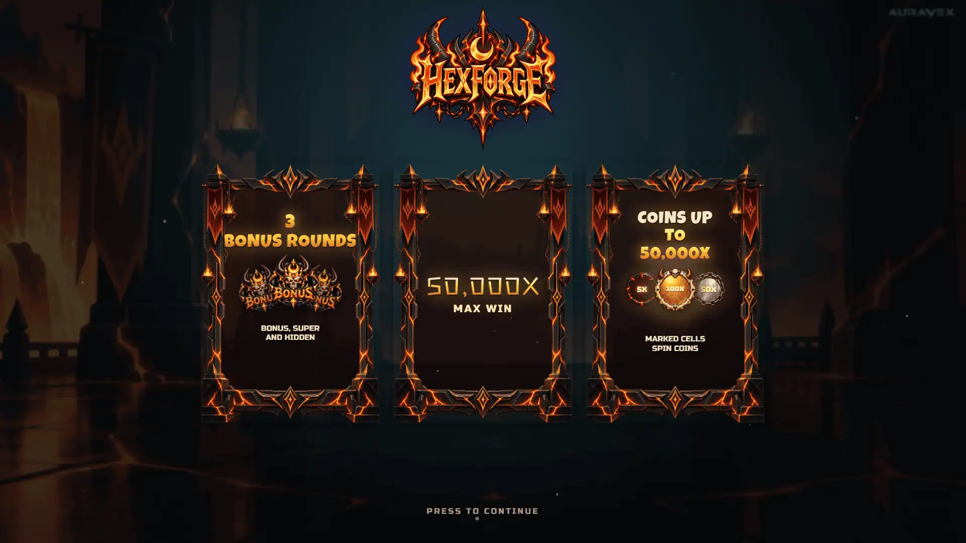 Hex Forge slot intro screen