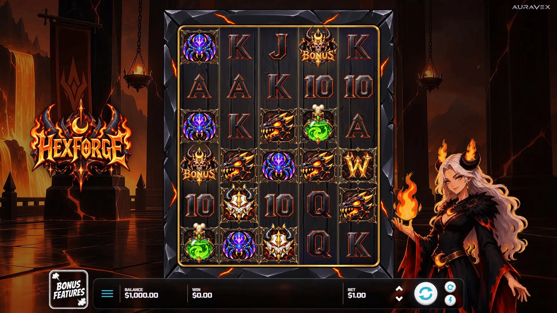 Hex Forge slot gameplay reels
