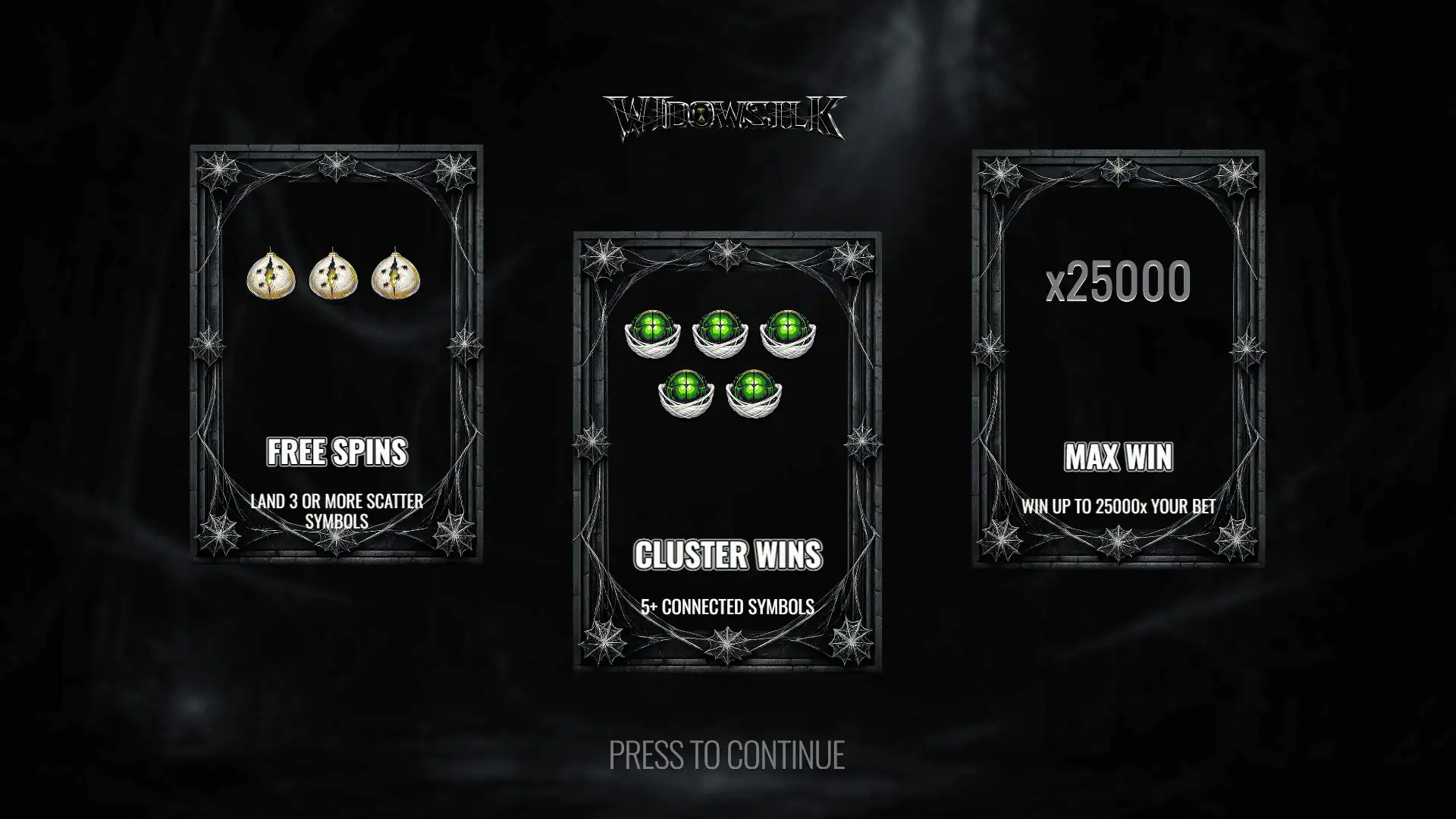Widowsilk slot intro screen