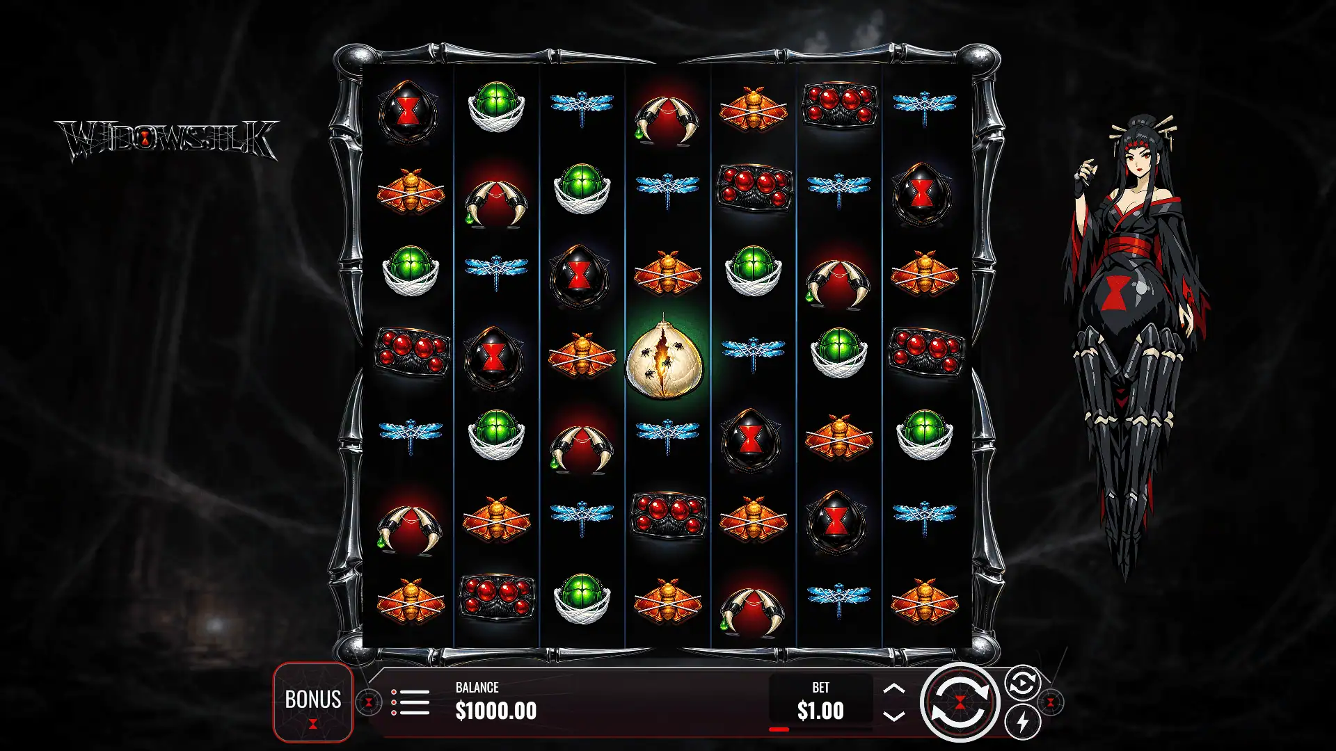 Widowsilk slot gameplay reels