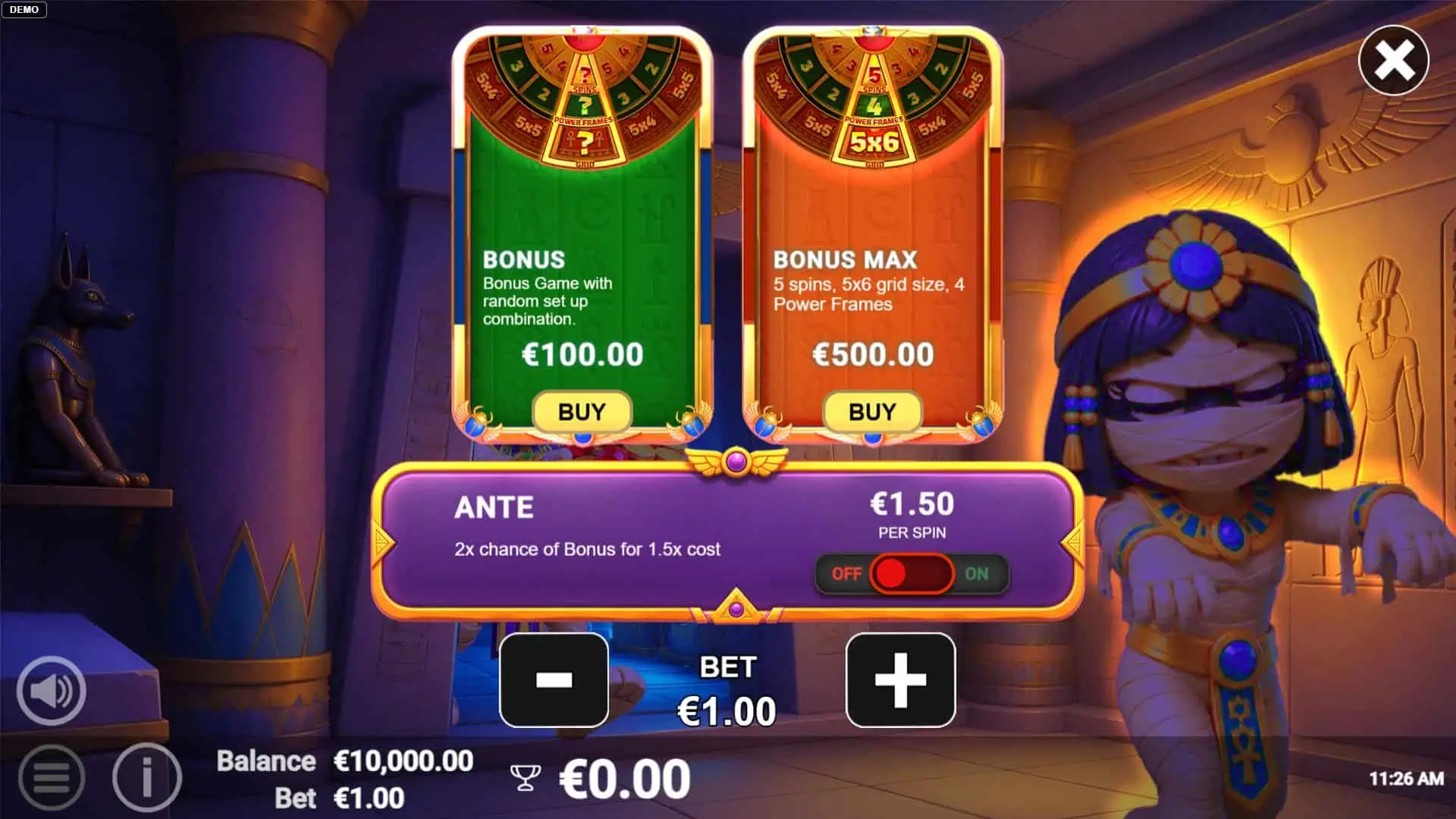 Pots of Power Mummy&rsquo;s Treasure bonus buy menu