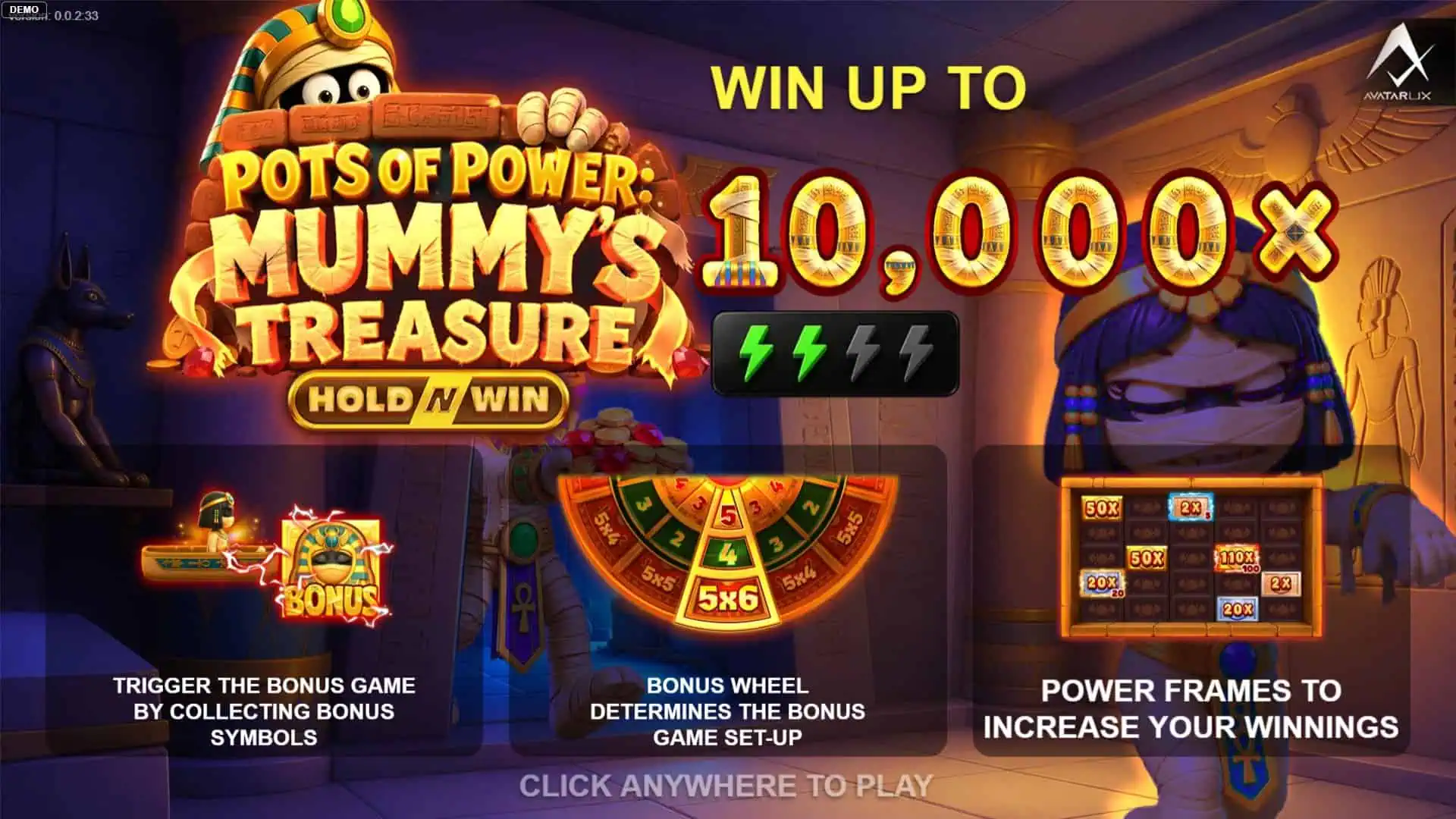 Pots of Power Mummy&rsquo;s Treasure slot intro screen
