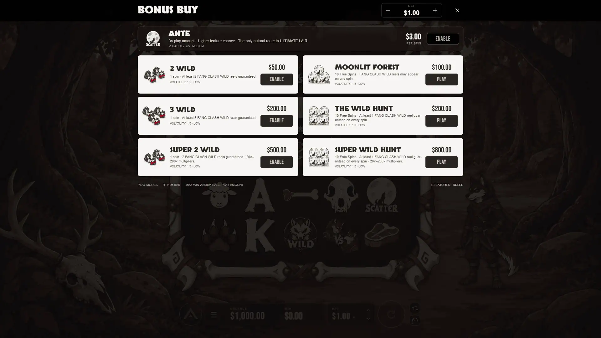 Lair Of Riches bonus buy menu