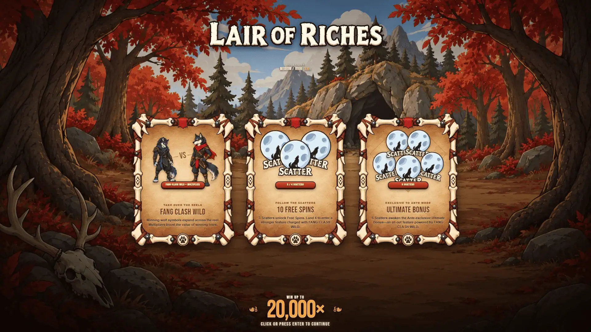 Lair Of Riches slot intro screen