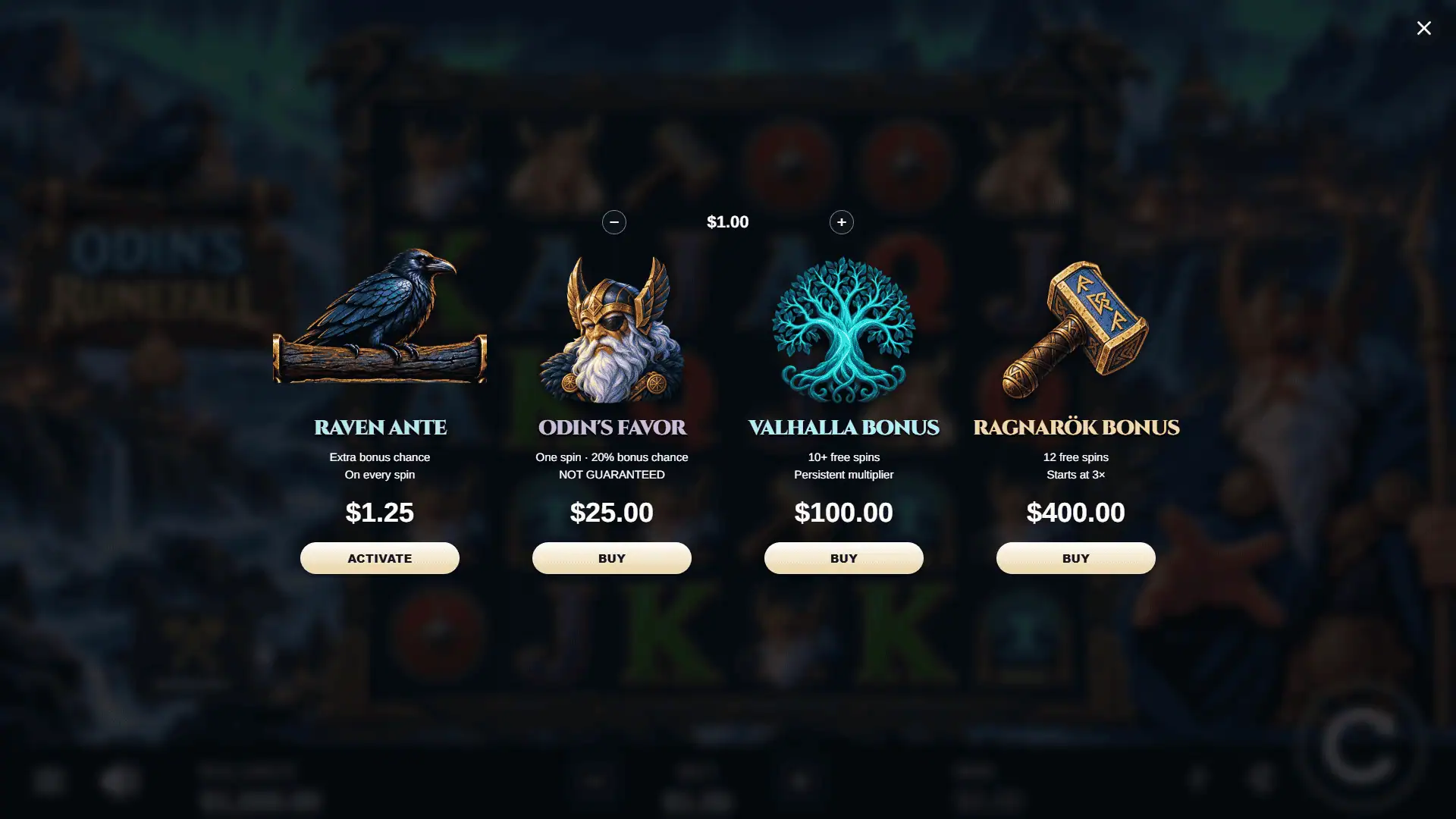 Odin’s Runefall bonus buy menu