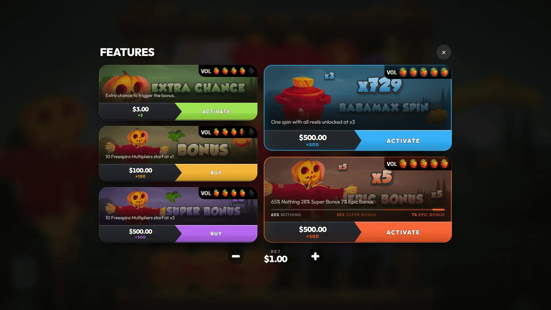 Farmillion BABAMAX bonus buy menu