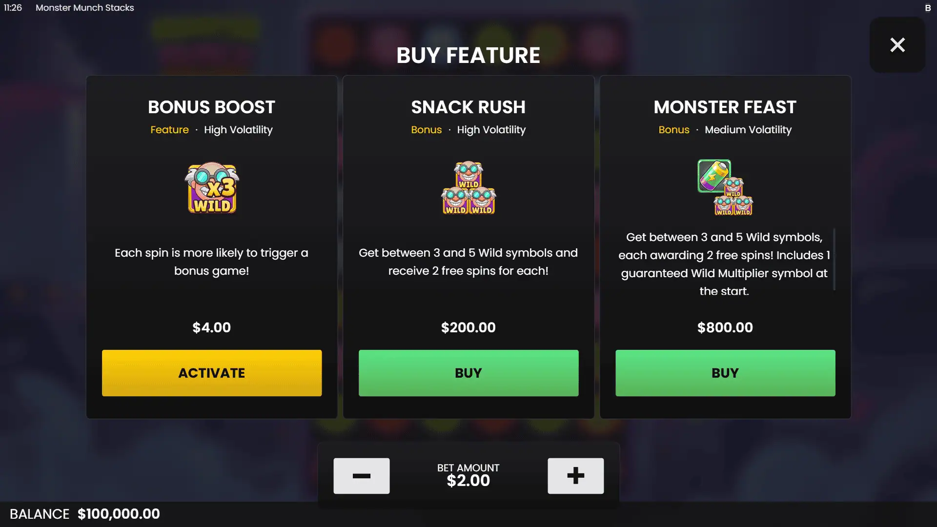 Monster Munch Stacks bonus buy menu