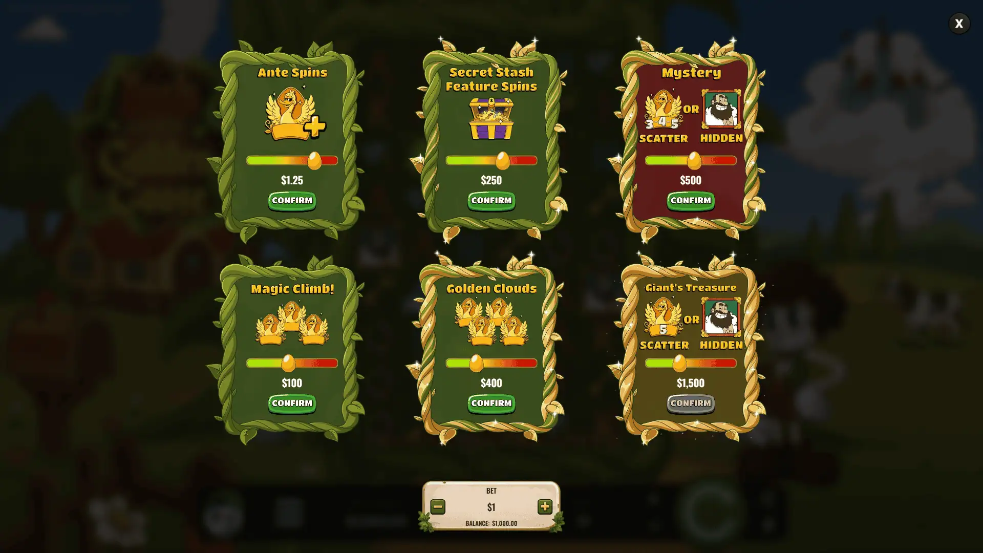 Jack and the Golden Goose bonus buy menu