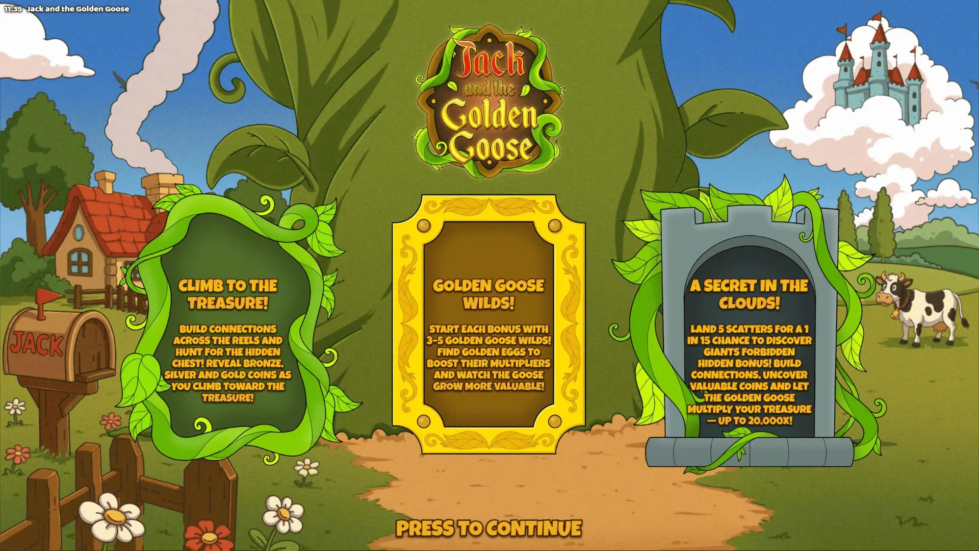 Jack and the Golden Goose slot intro screen