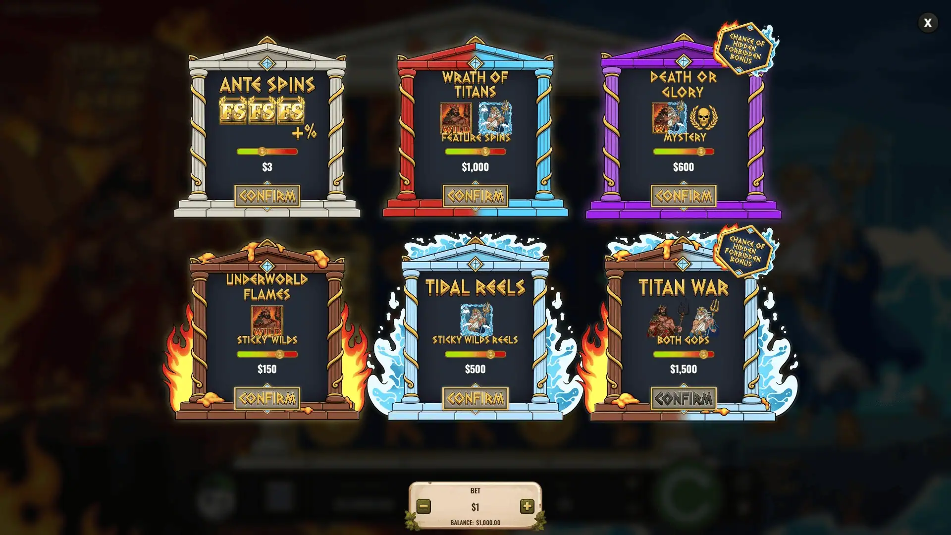 Titans of the Deep bonus buy menu