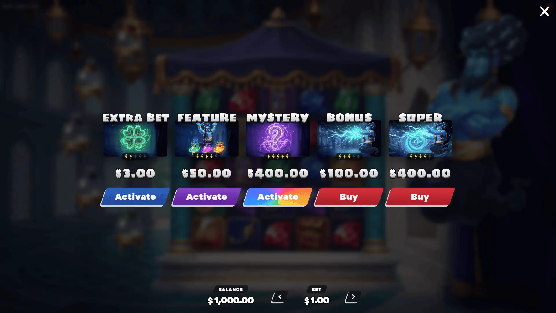 Genie Tale bonus buy menu
