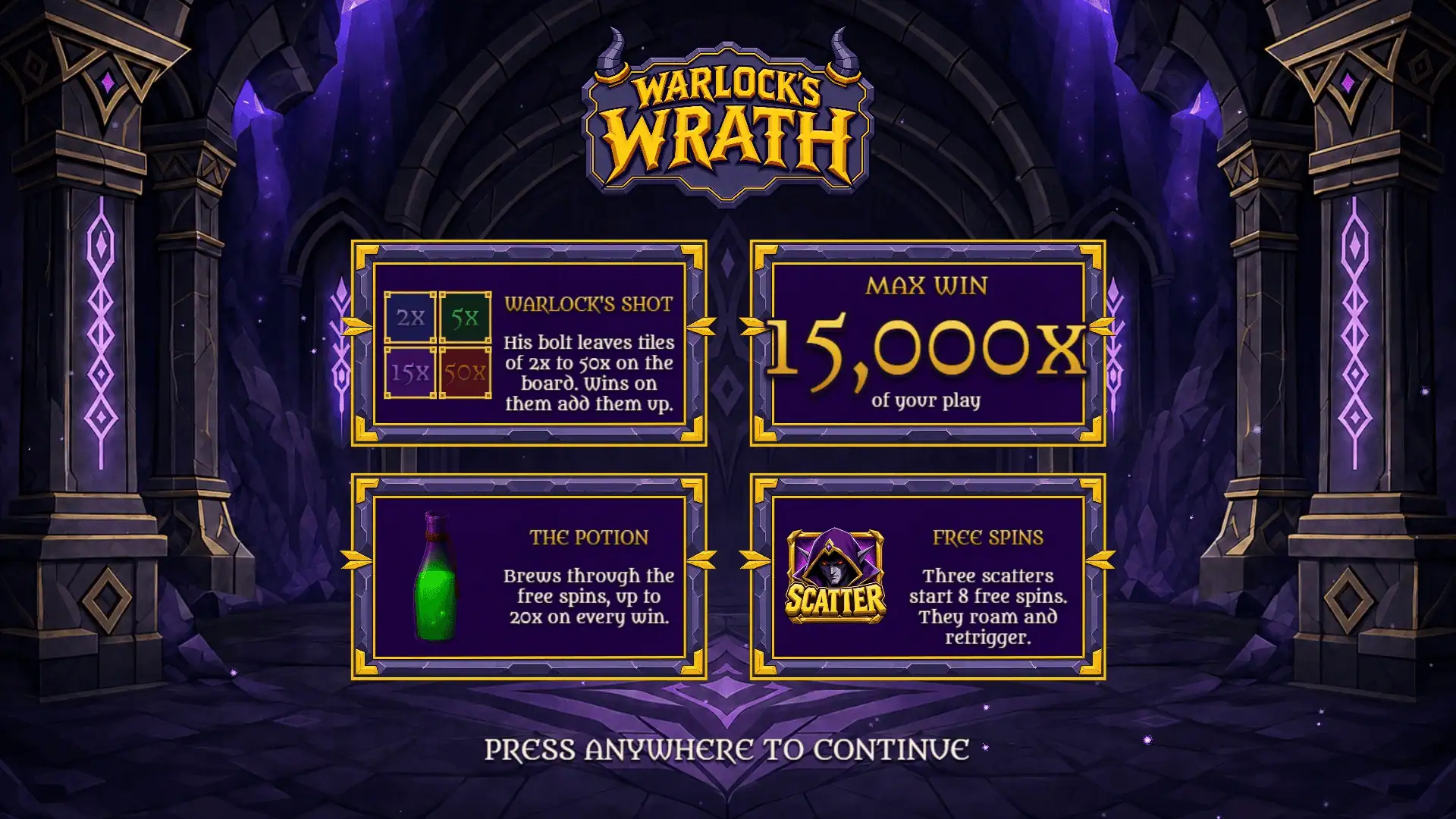 Warlocks Wrath slot intro screen