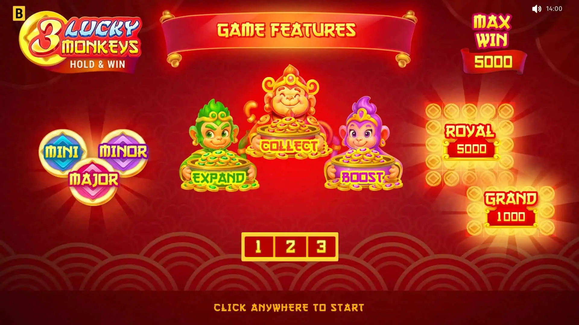 3 Lucky Monkeys slot intro screen