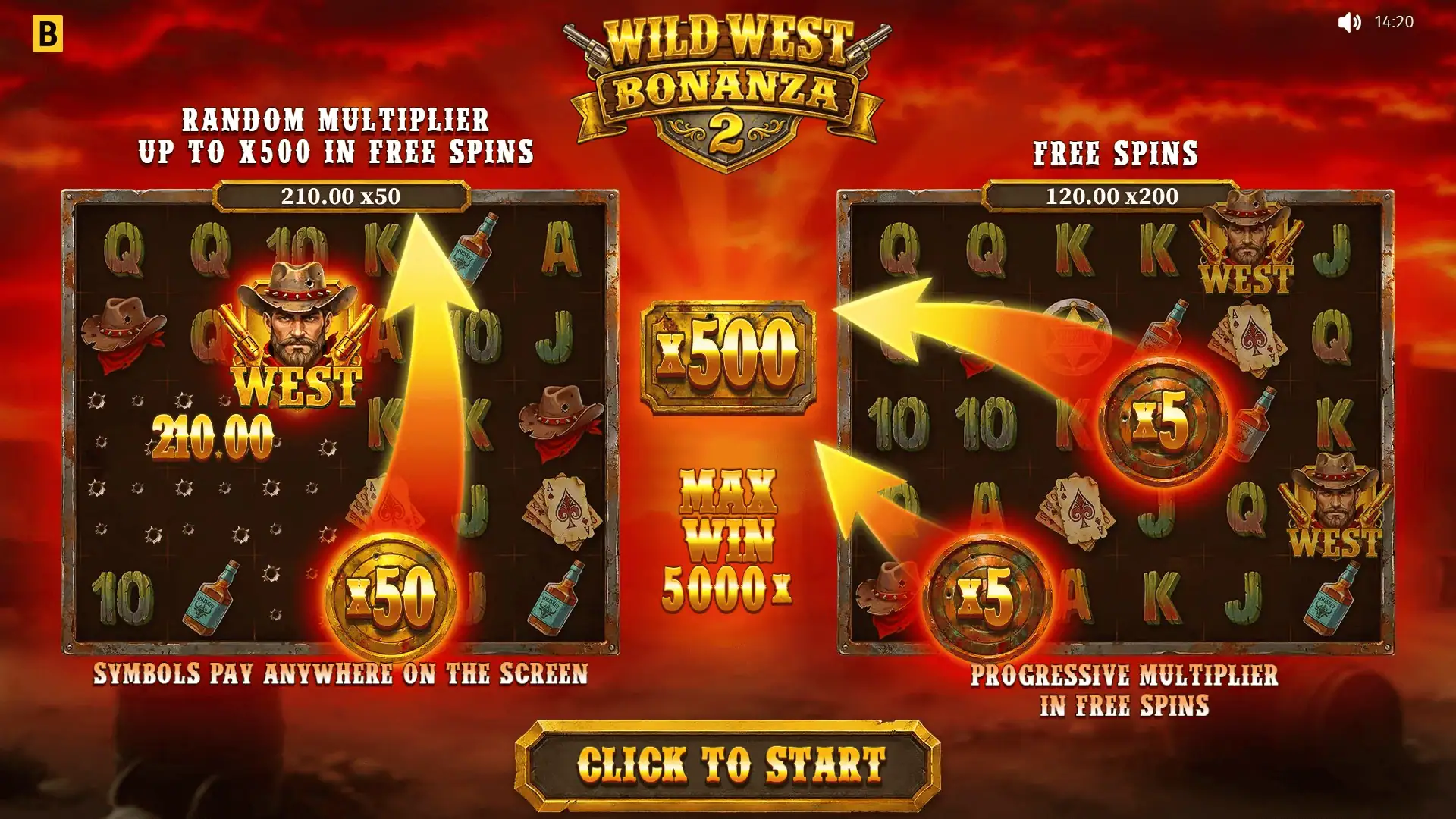 Wild West Bonanza 2 slot intro screen