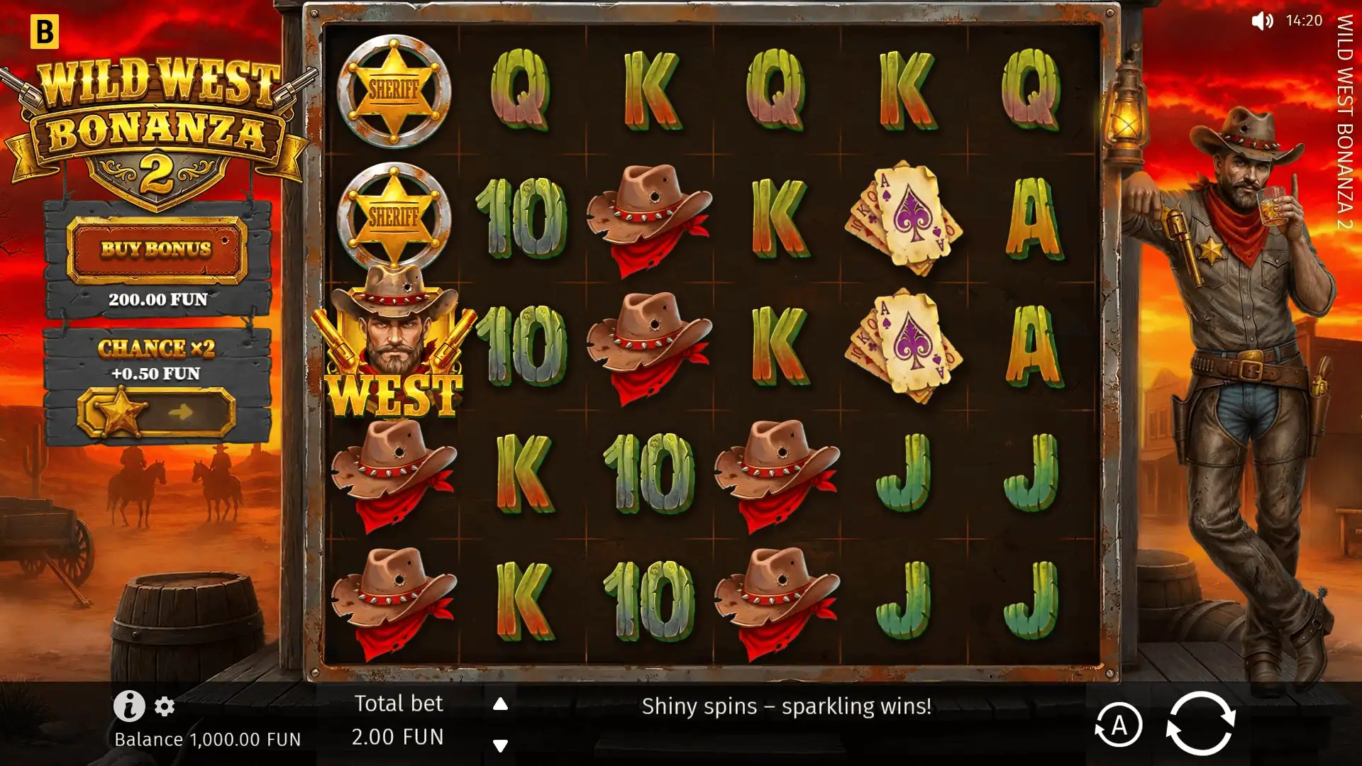 Wild West Bonanza 2 slot gameplay reels