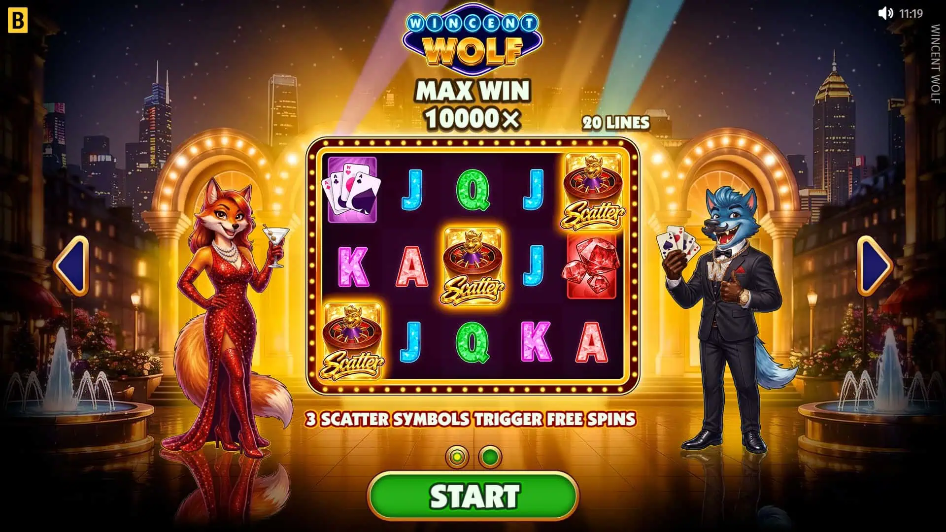 Wincent Wolf slot intro screen