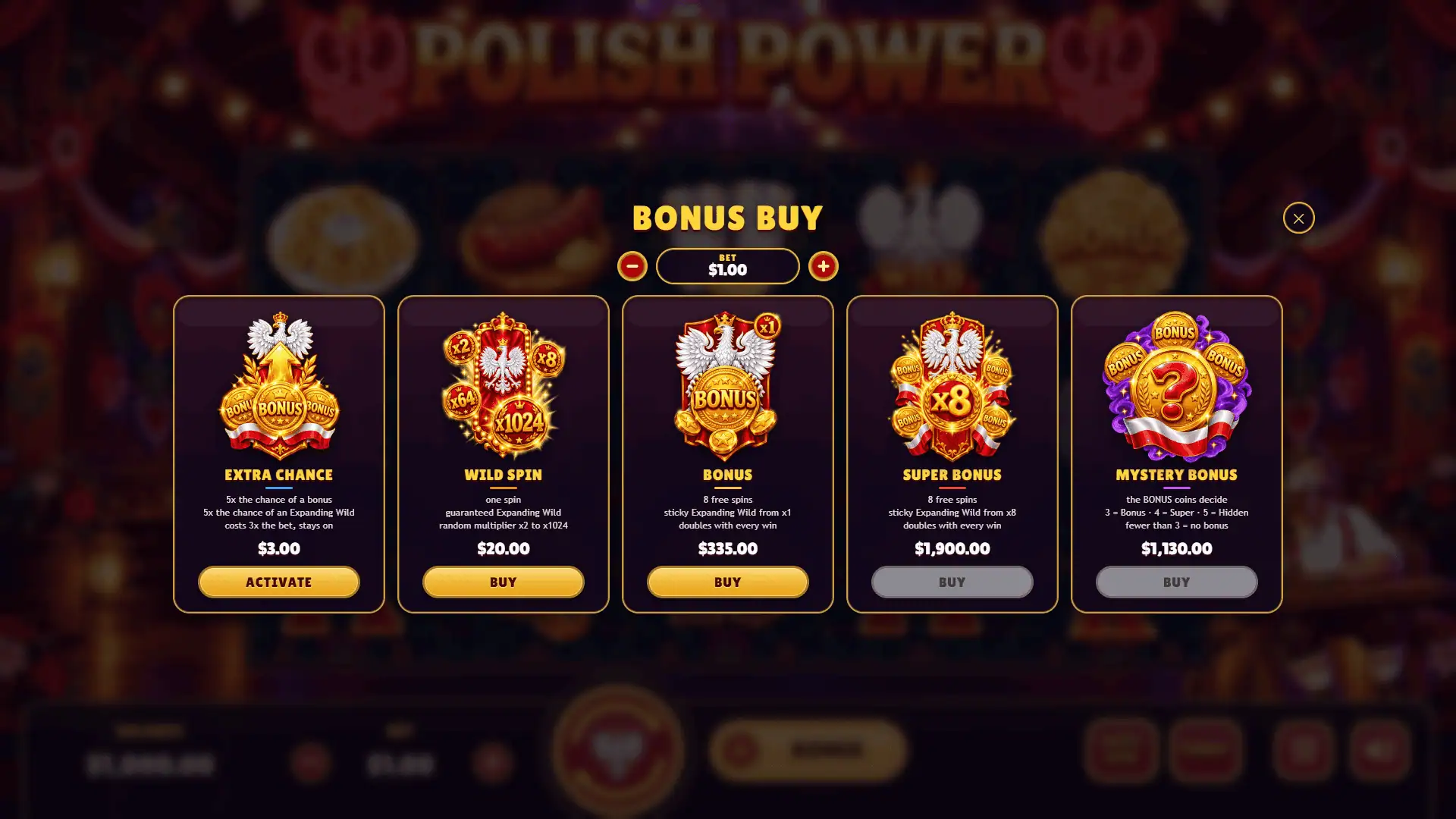 Polish Power bonus buy menu