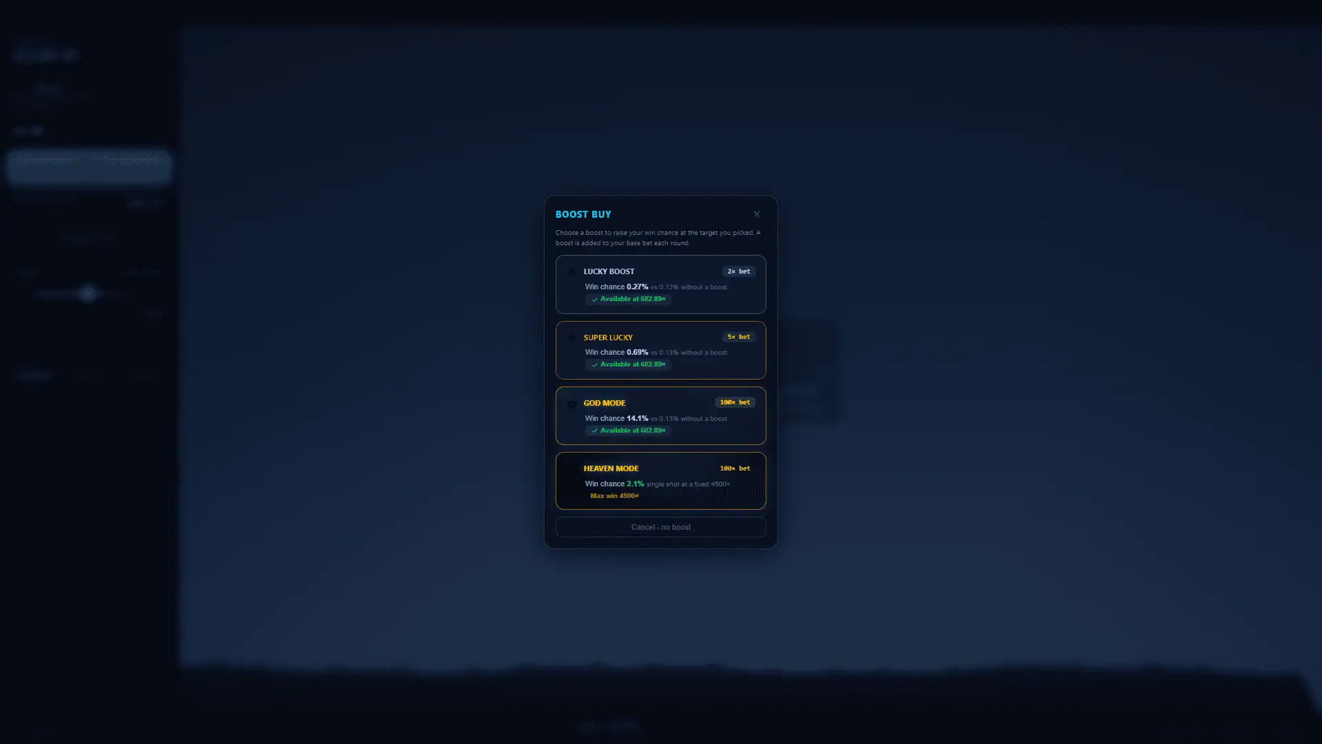 SpaceCrash Extreme bonus buy menu