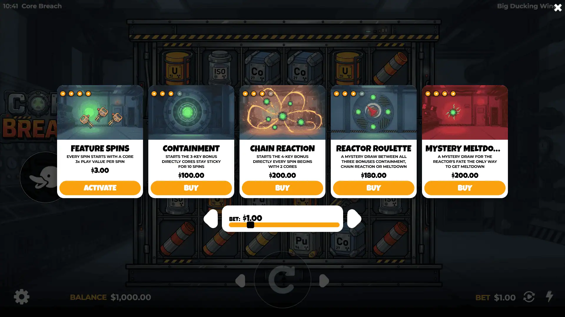 Core Breach bonus buy menu