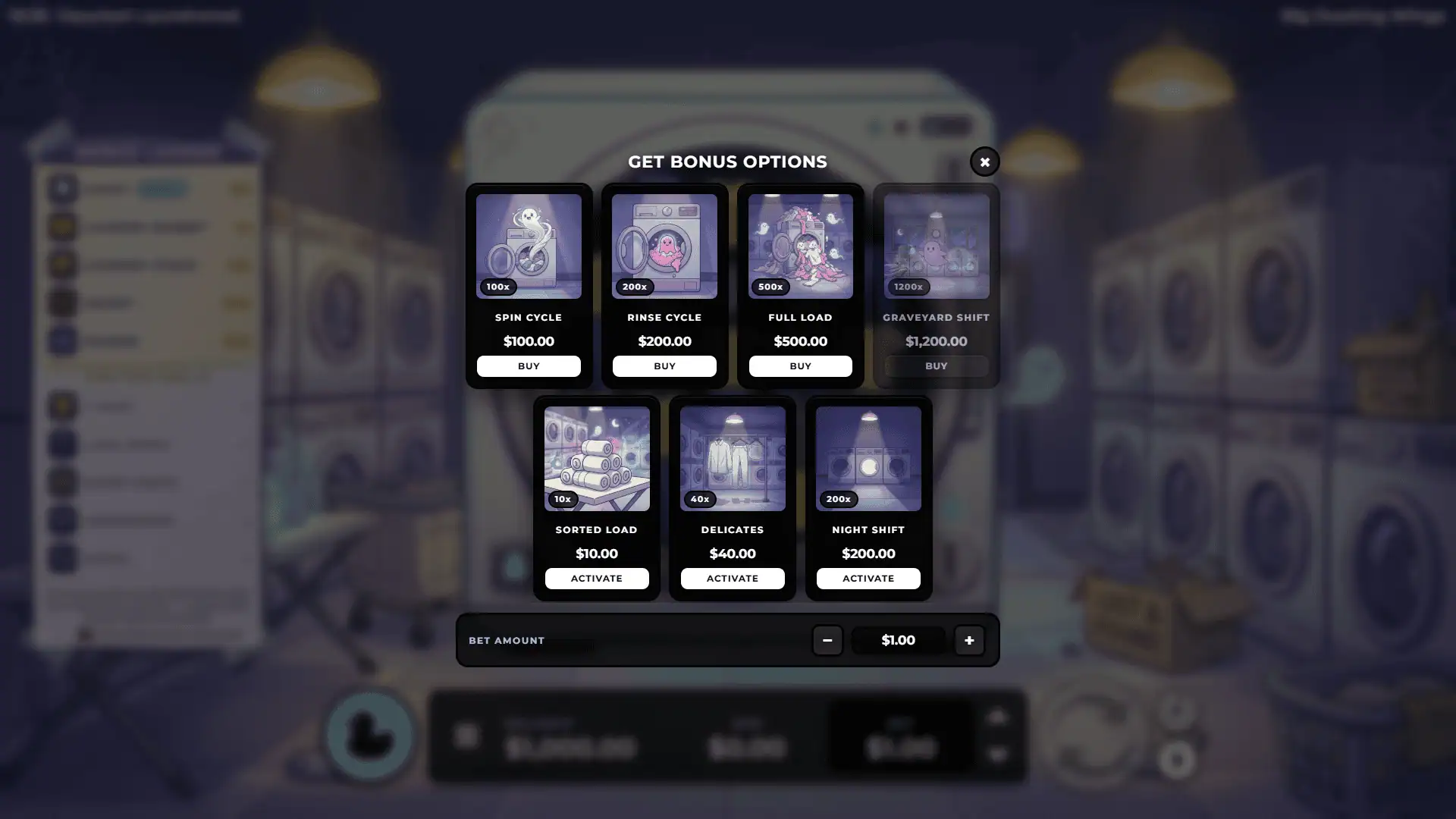Haunted Laundromat bonus buy menu