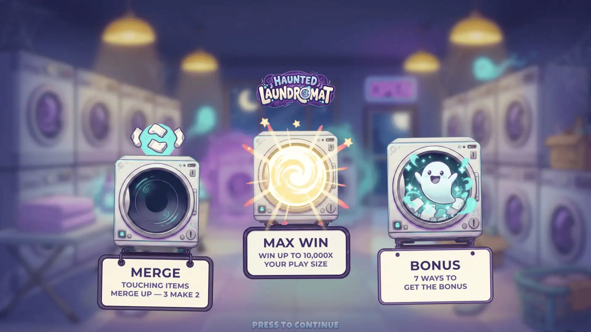 Haunted Laundromat slot intro screen