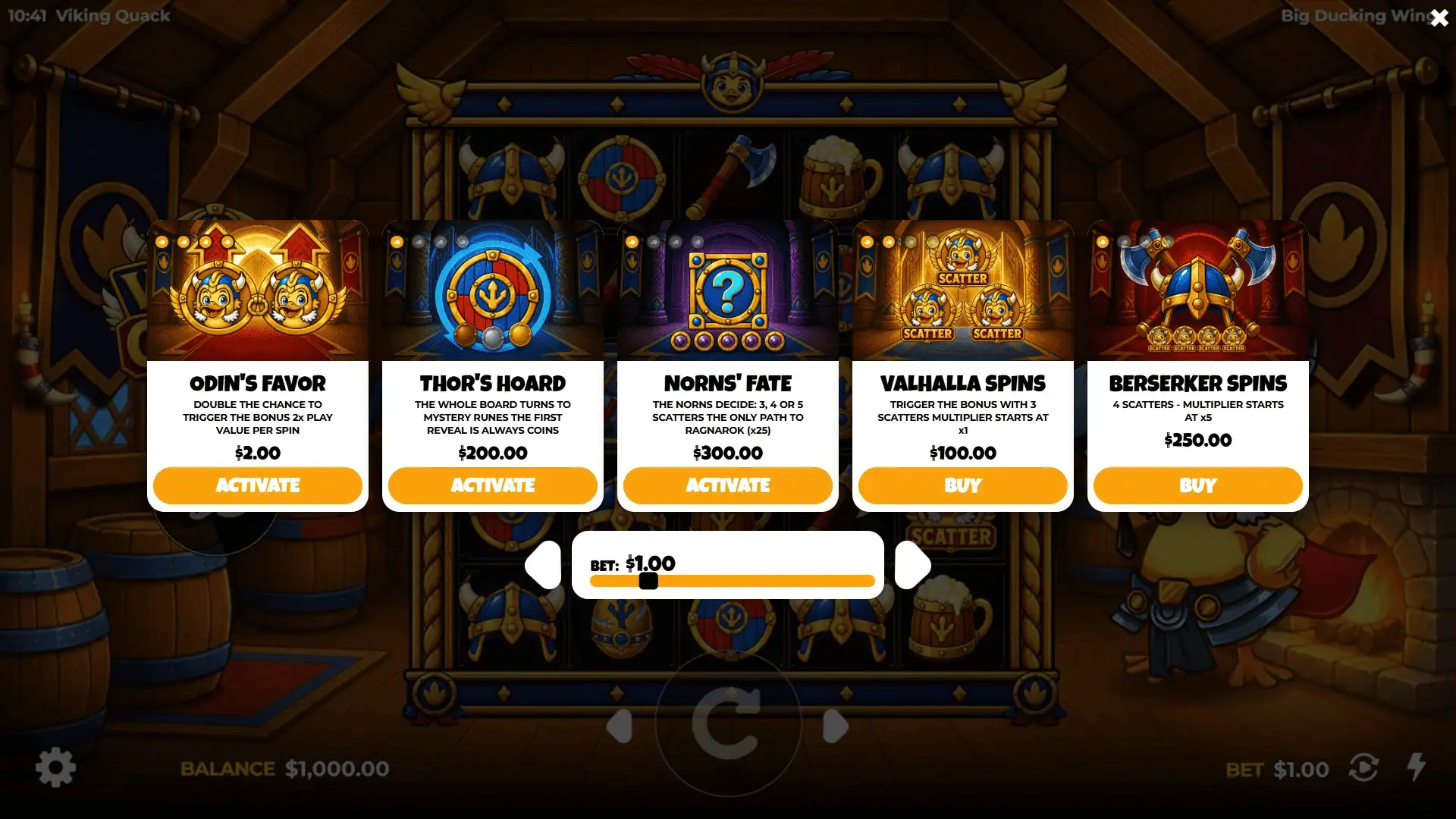 Viking Quack bonus buy menu