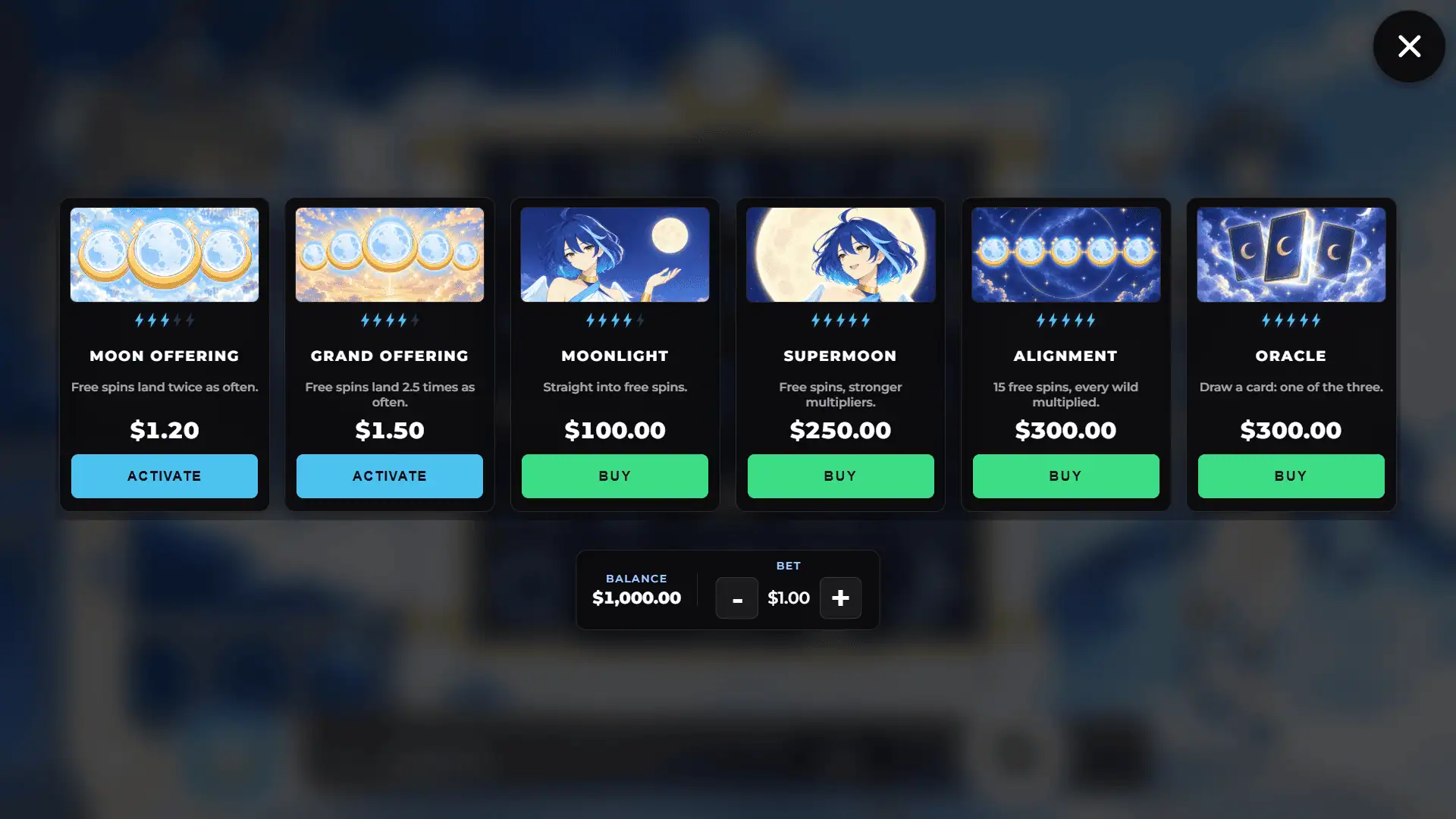 Celeste's Fortune bonus buy menu