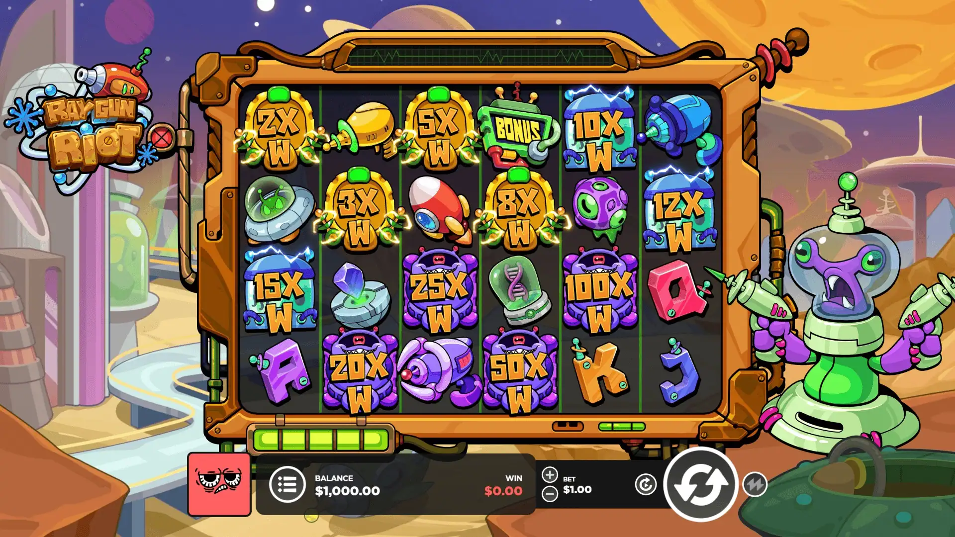 Raygun Riot slot gameplay reels