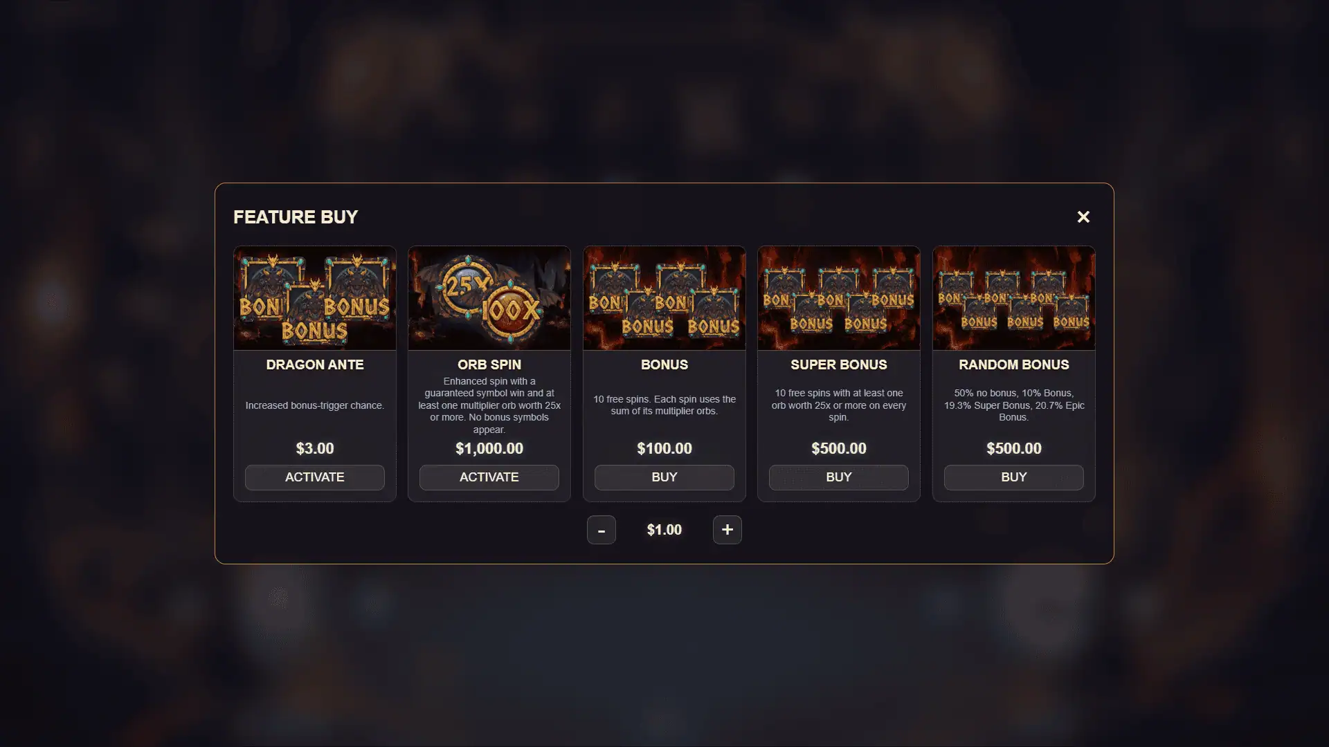 Wyrmfire bonus buy menu